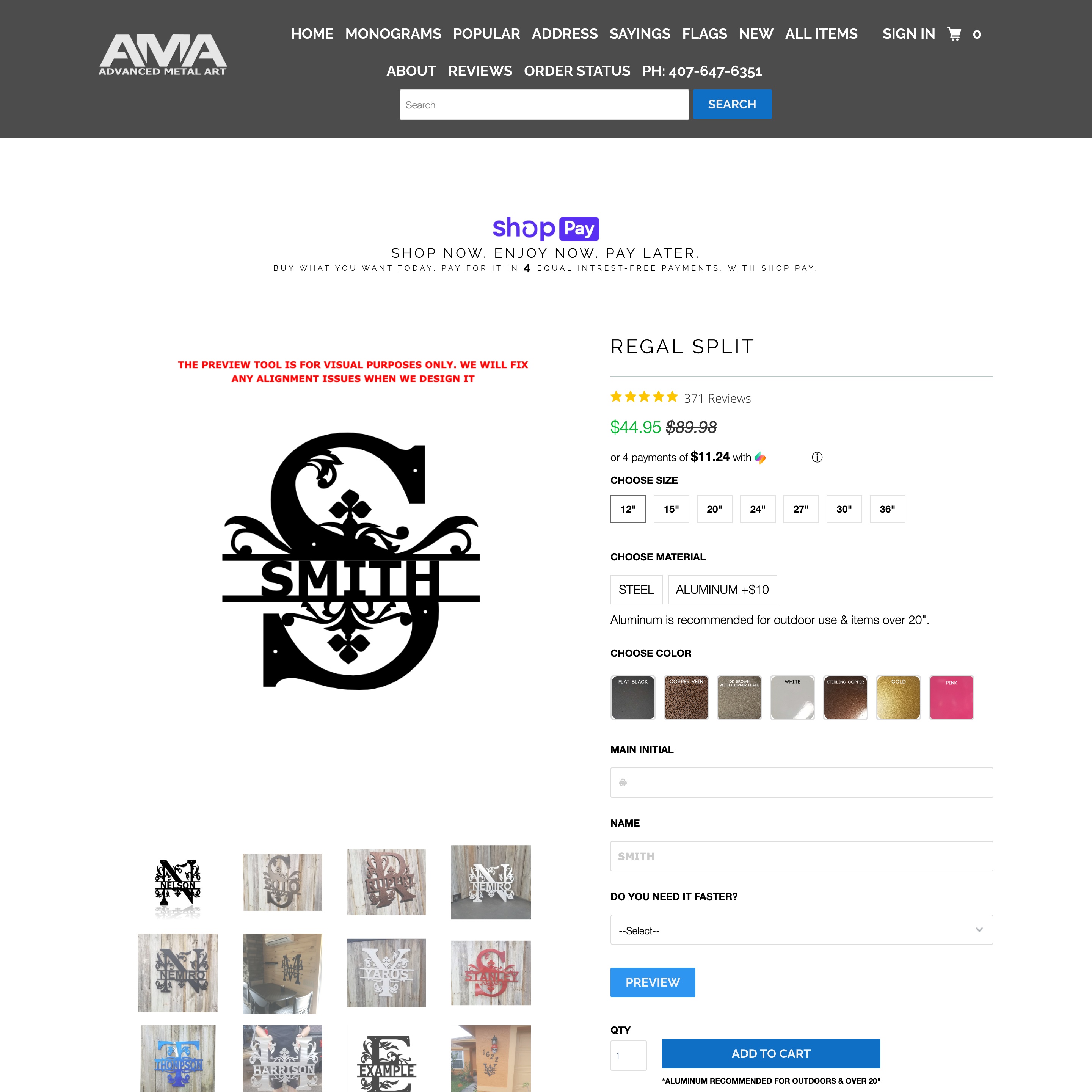Advanced Metal Art Shopify store product customization example — home decor with custom-size and decor