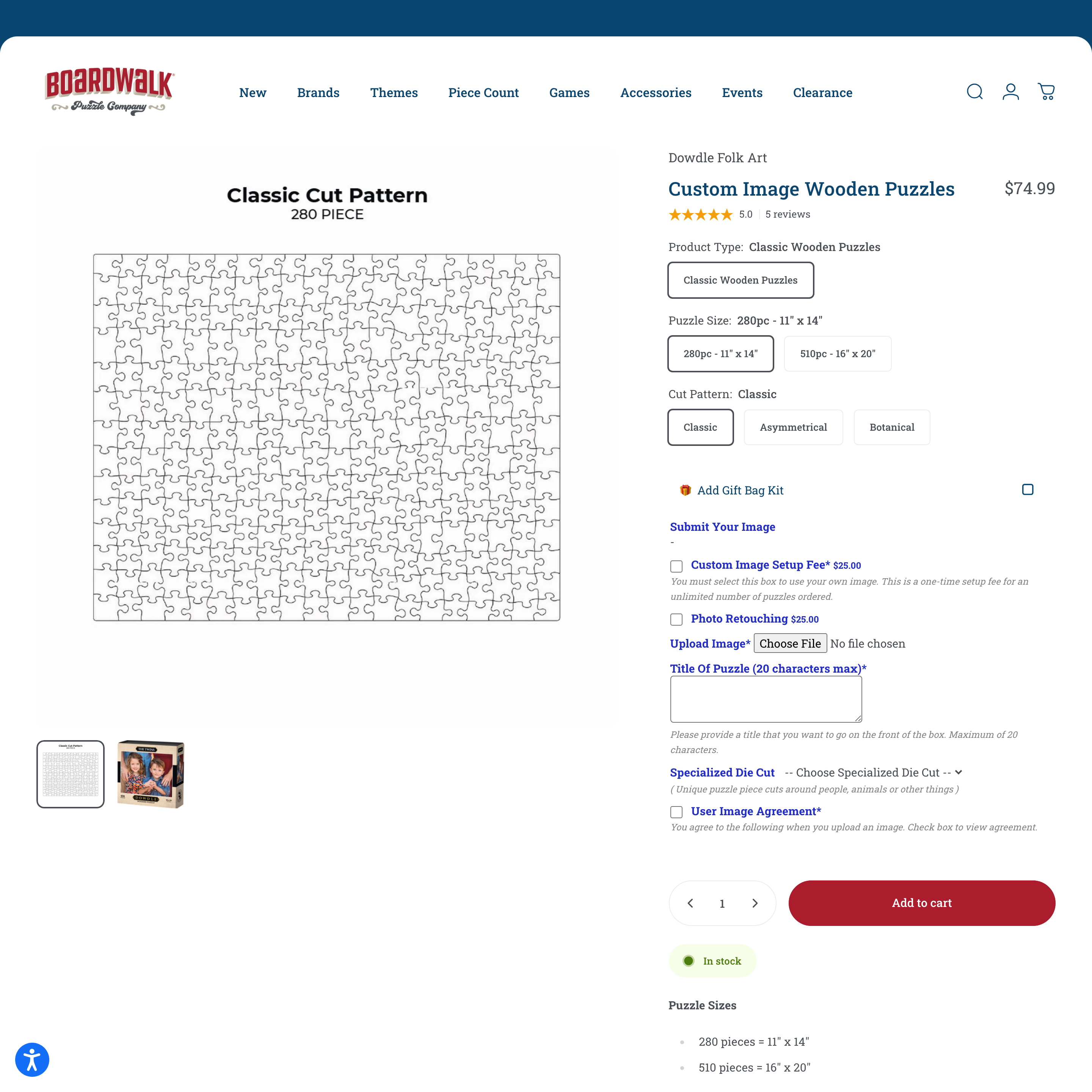 Boardwalk Puzzles Shopify store product customization example — gifts & occasions with gifts and live-preview