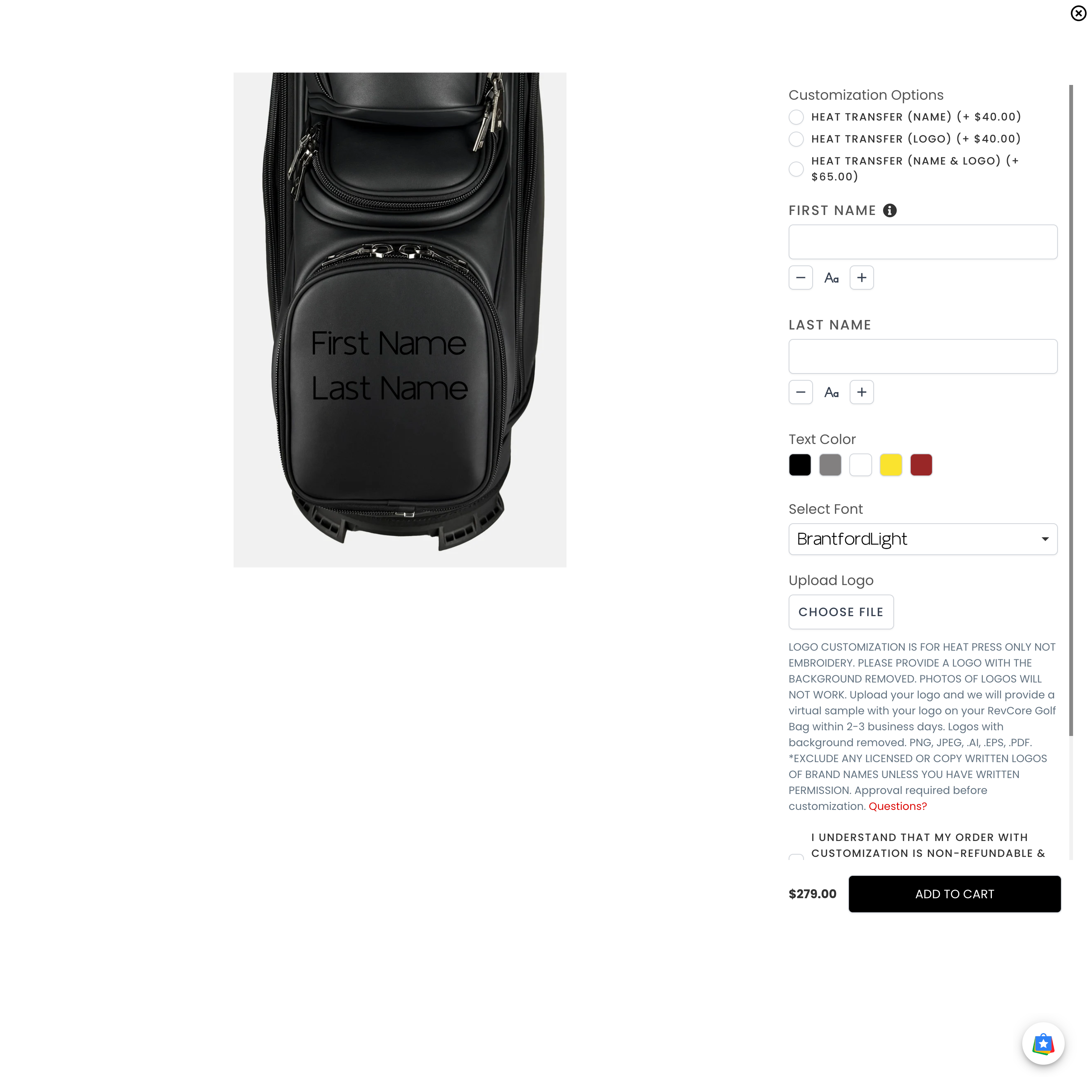 CaddyDaddy Shopify store product customization example — sports & outdoors with active and custom-size