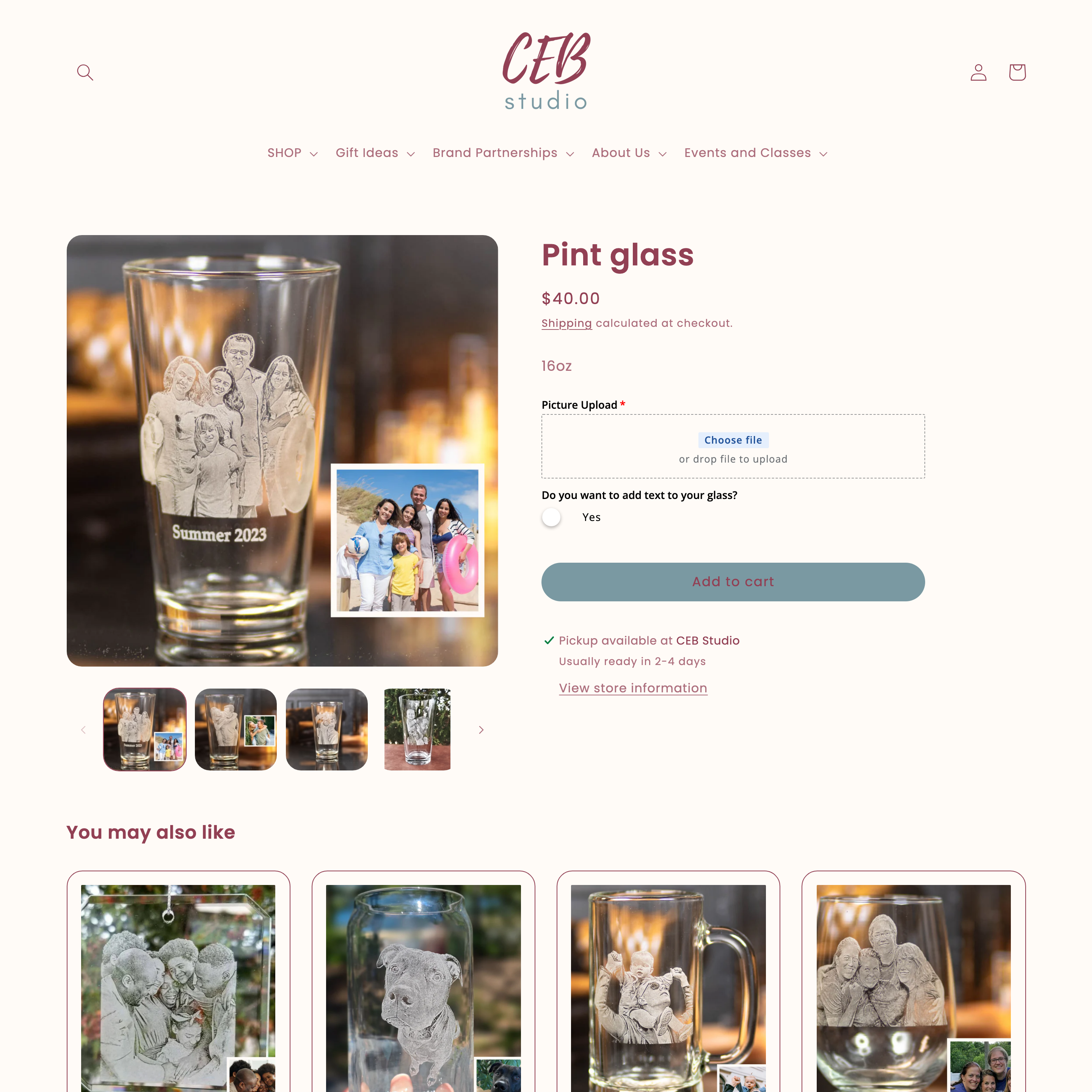 CEB studio Shopify store product customization example — gifts & occasions with gifts and live-preview
