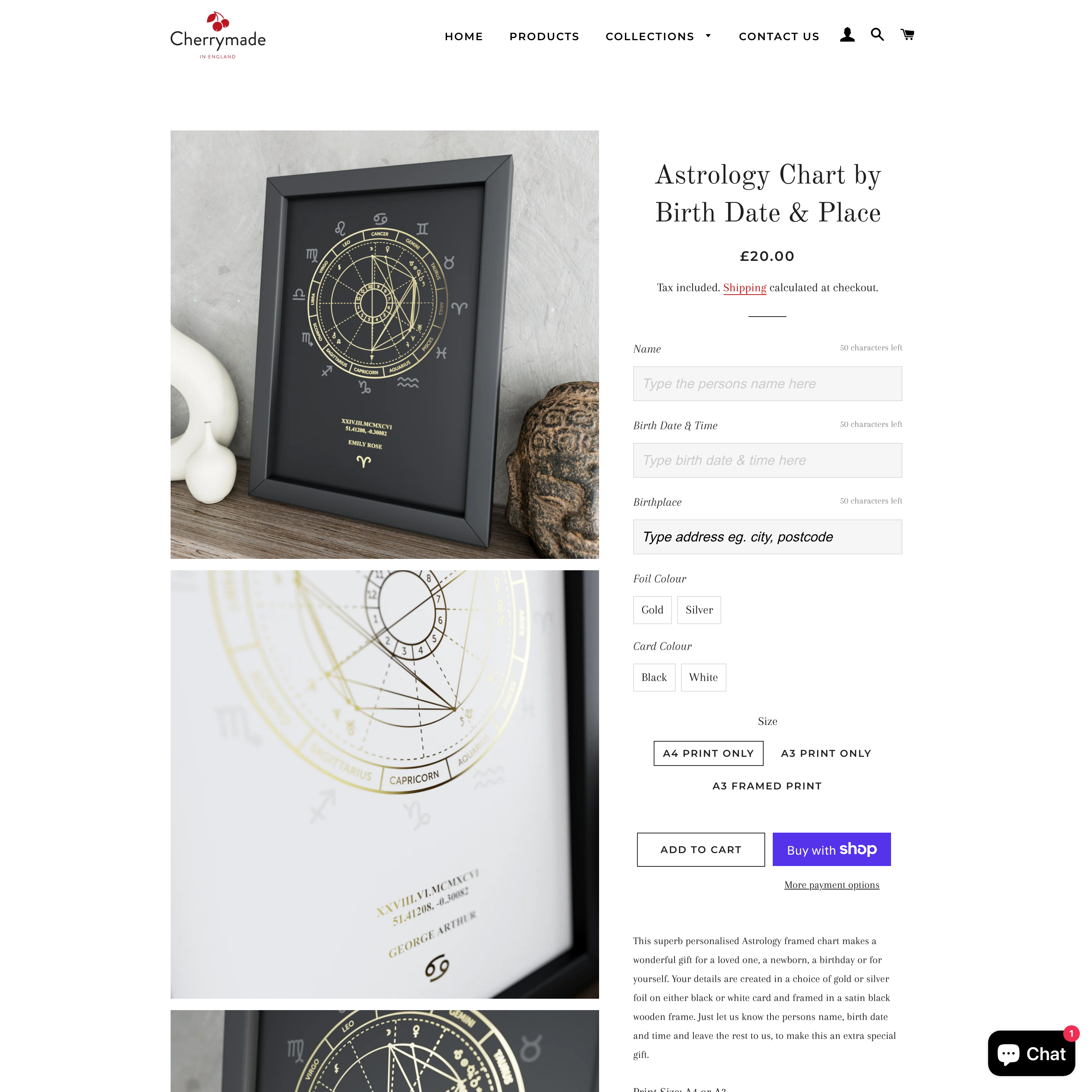 Cherrymade Shopify store product customization example — gifts & occasions with gifts and personalized