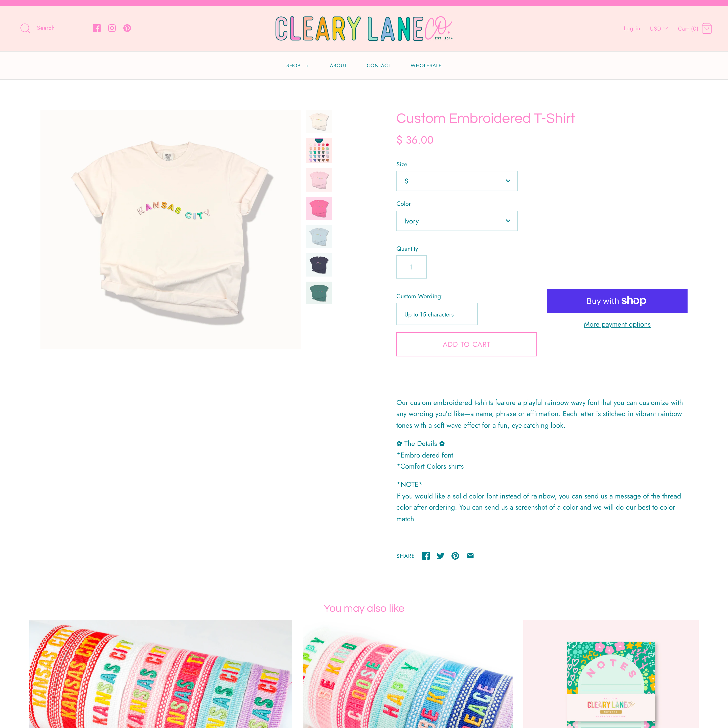 Cleary Lane Co. Shopify store product customization example — gifts & occasions with gifts and live-preview