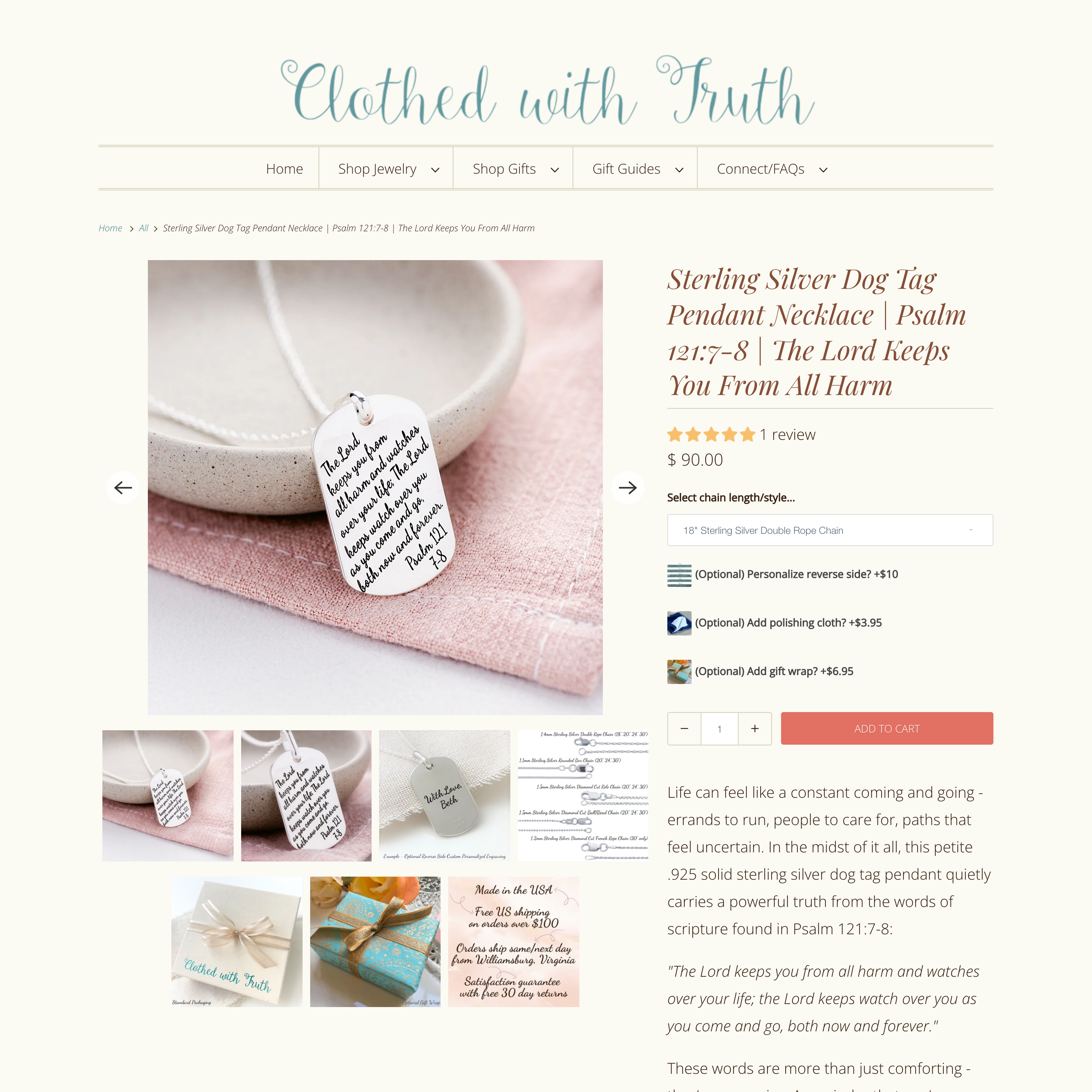 Clothed with Truth Shopify store product customization example — jewelry with apparel and clothing