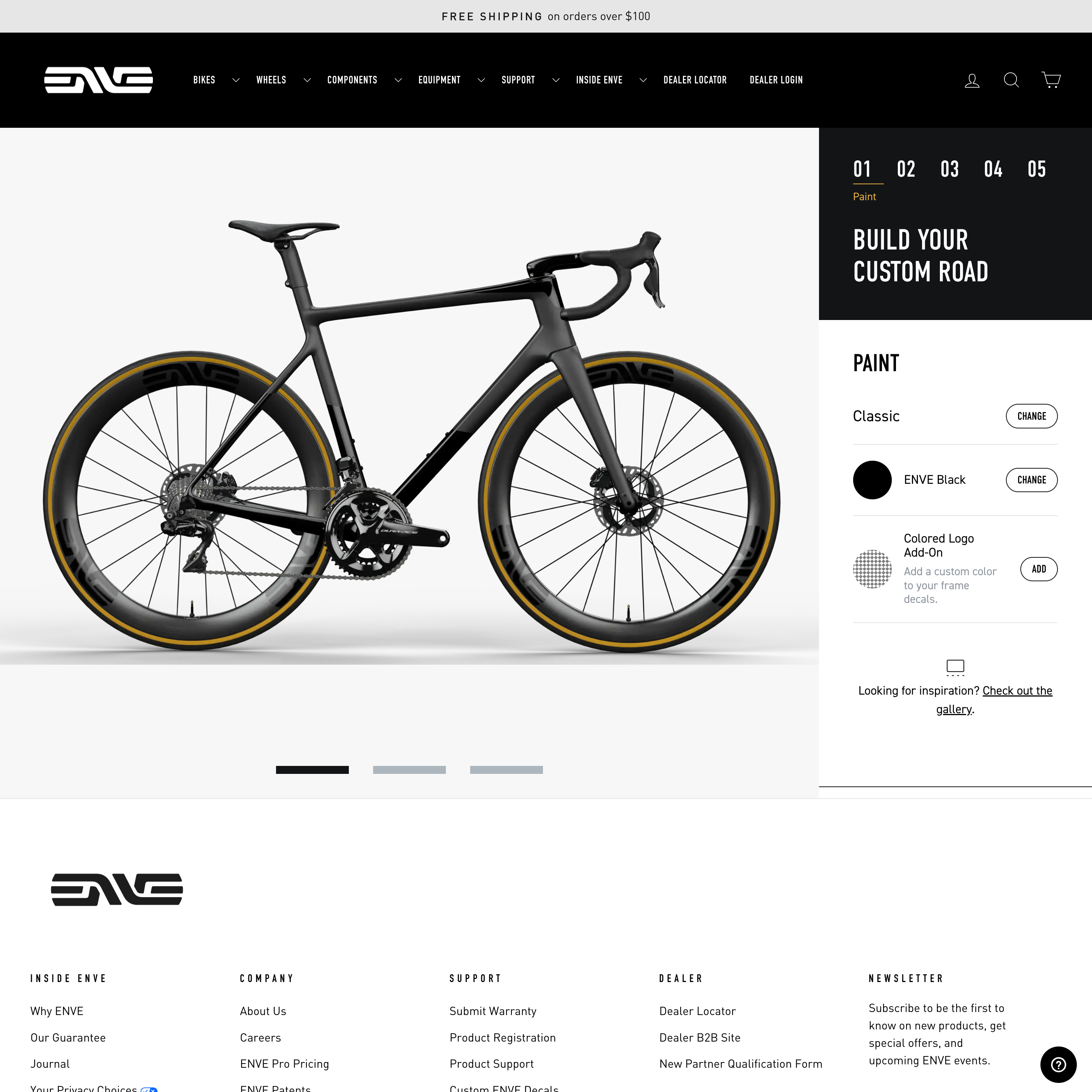 ENVE Shopify store product customization example — sports & outdoors with active and color-custom