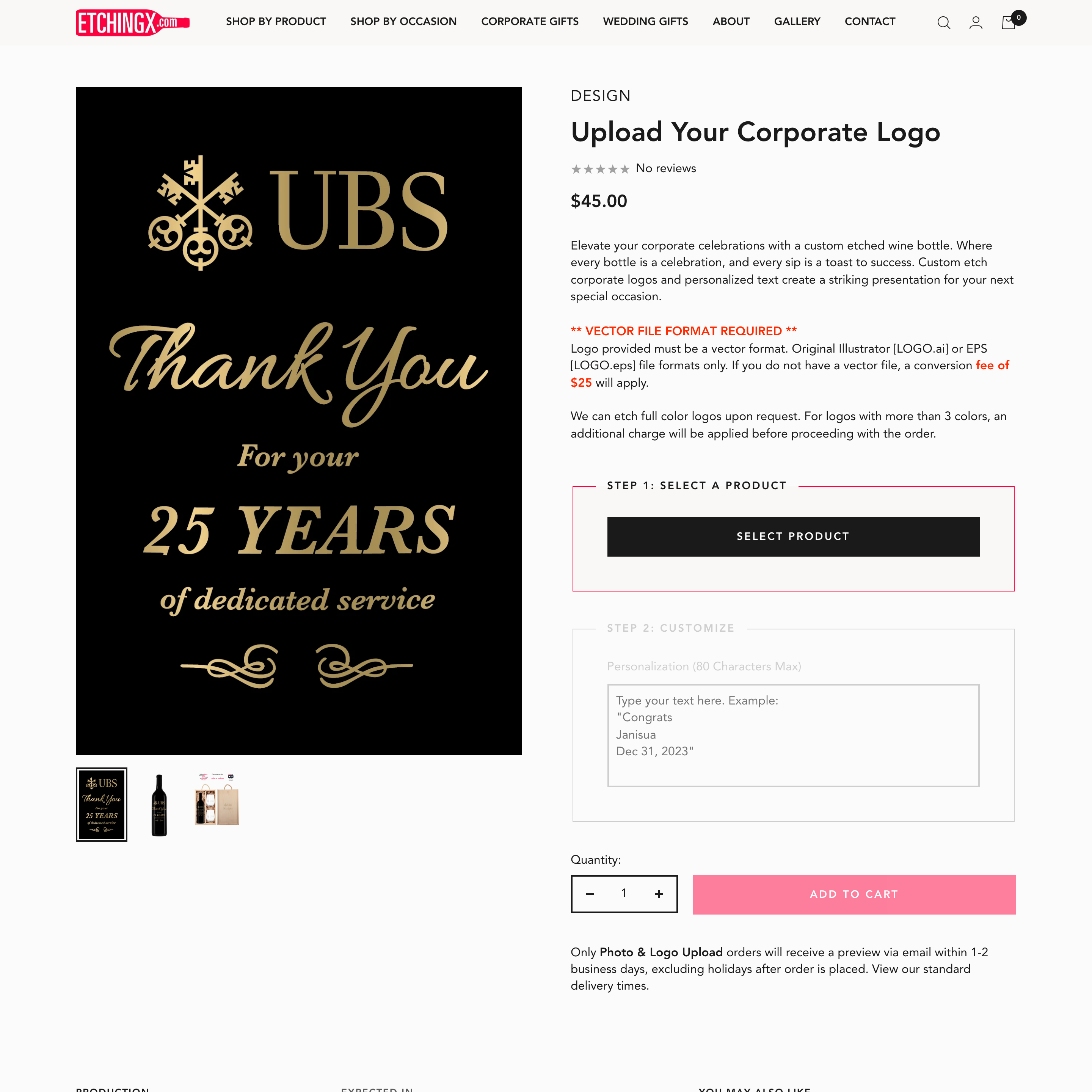 EtchingX Shopify store product customization example — gifts & occasions with custom-print and engraving