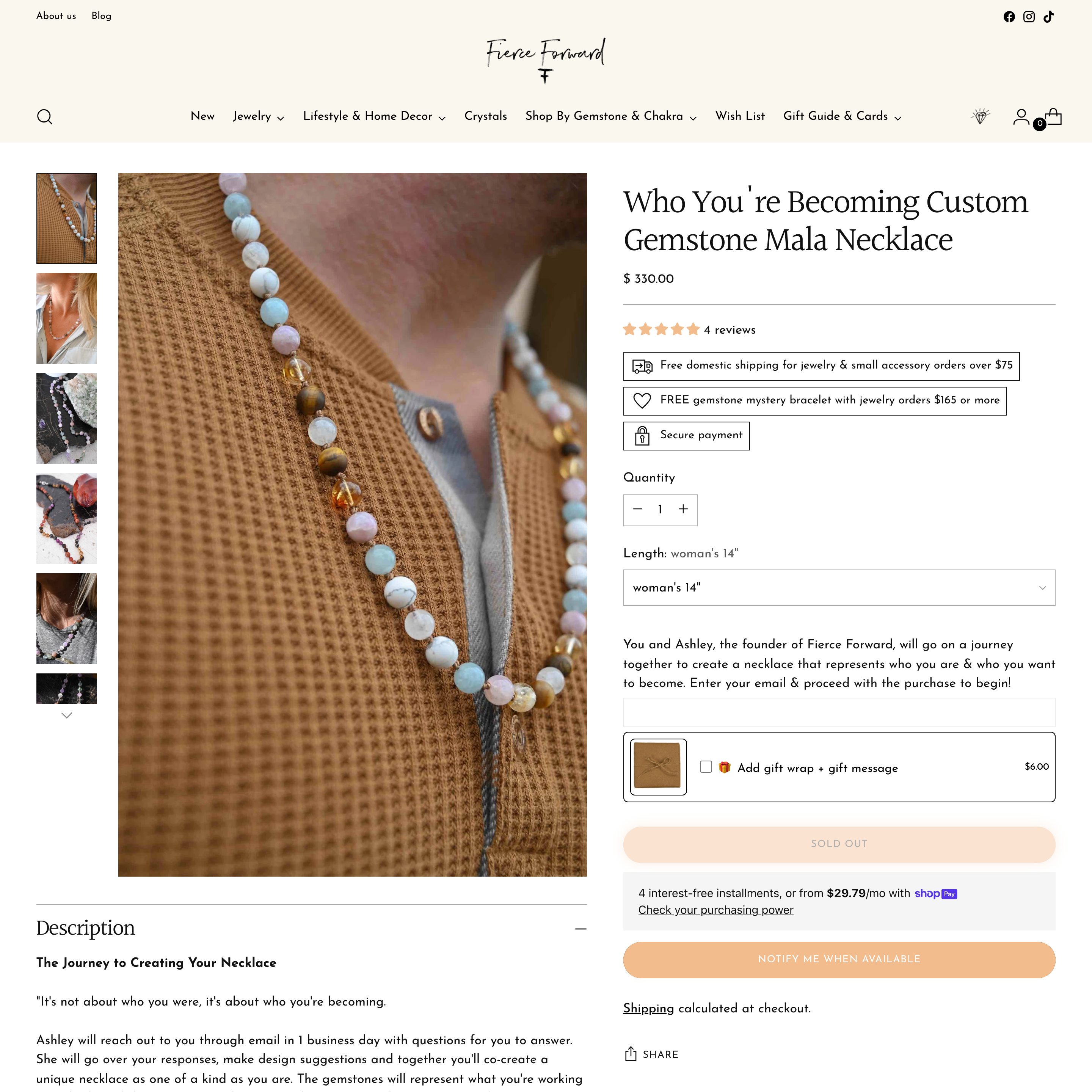 Fierce Forward Shopify store product customization example — jewelry with accessories and jewelry