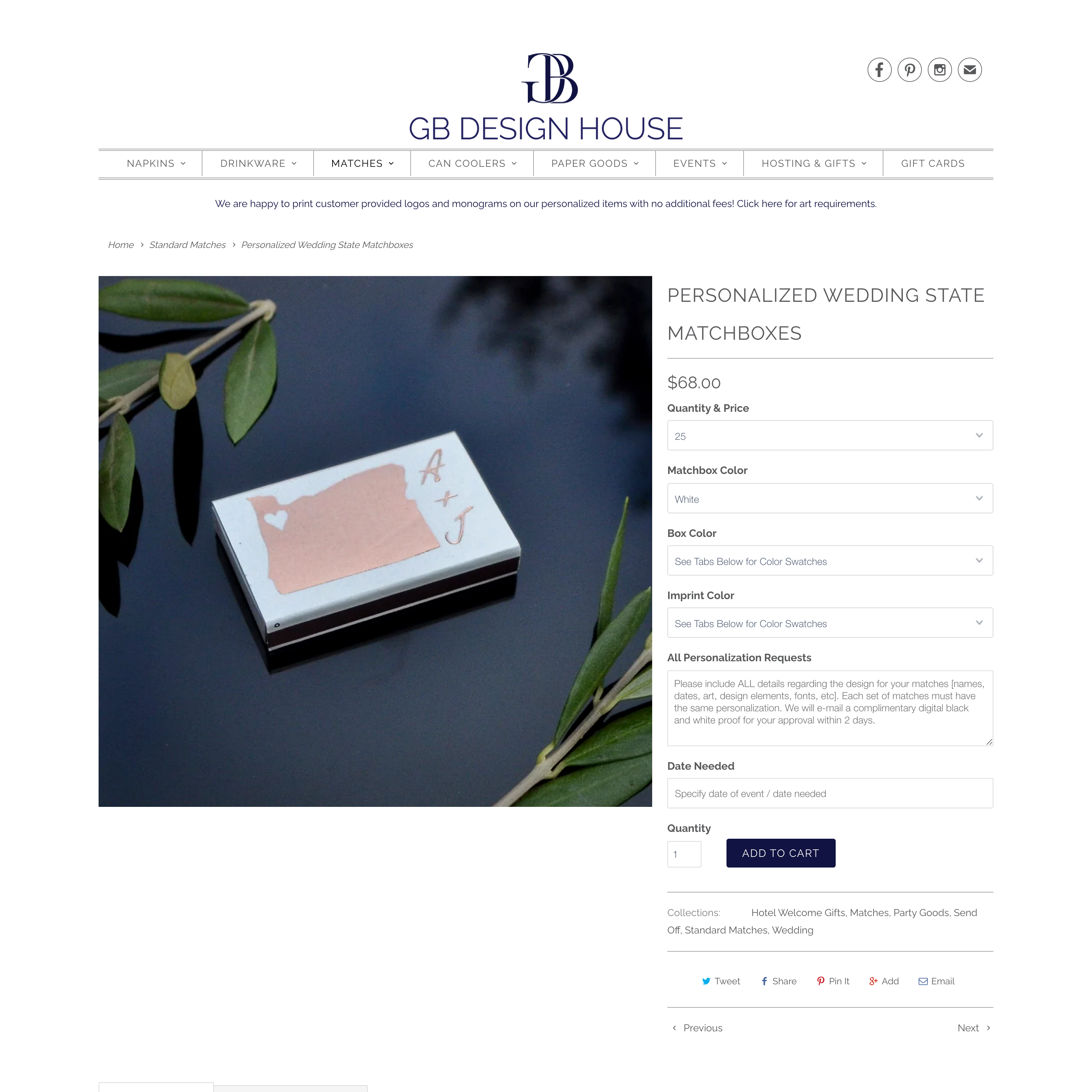 GB Design House Shopify store product customization example — gifts & occasions with gifts and live-preview