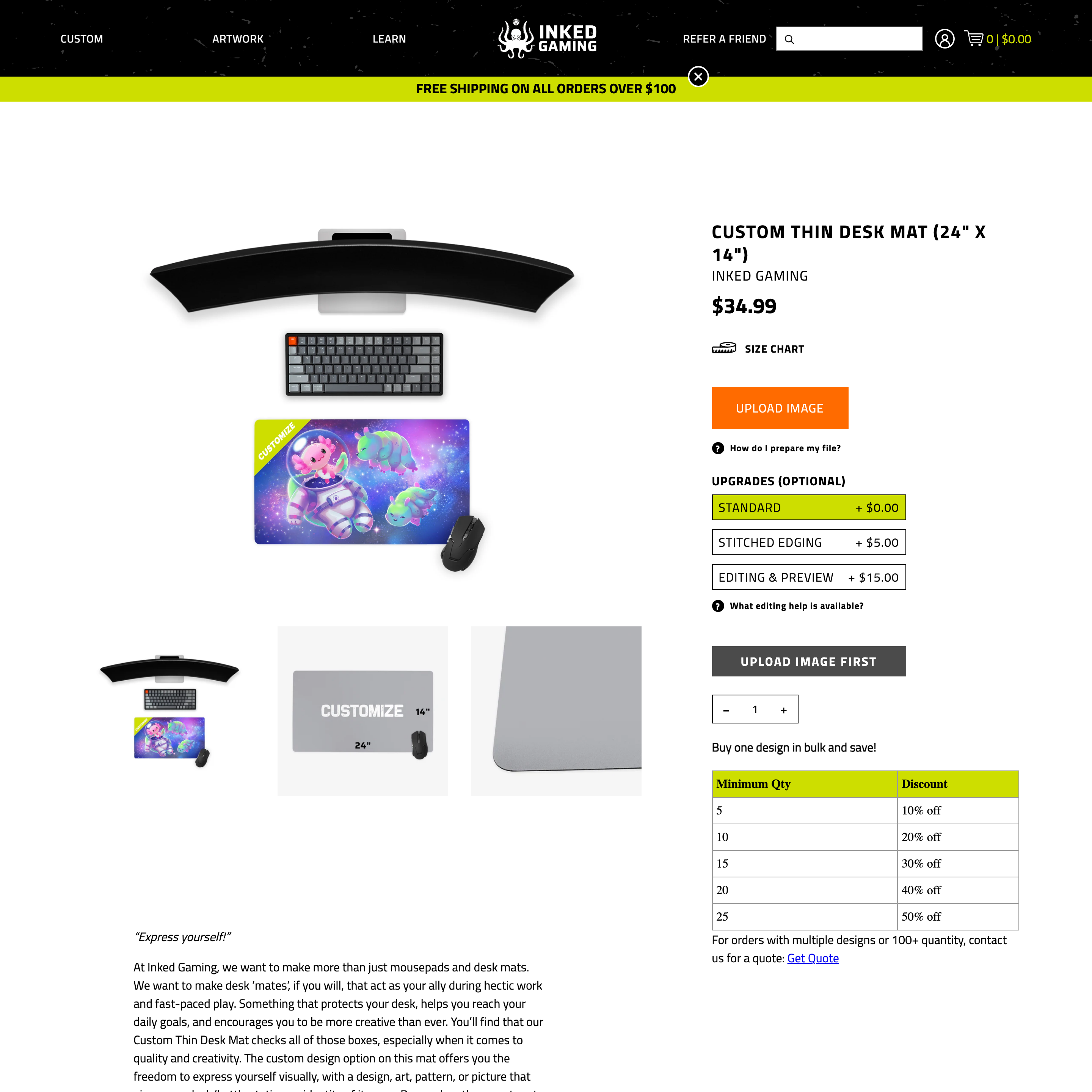 Inked Gaming Shopify store product customization example — home decor with custom-print and decor