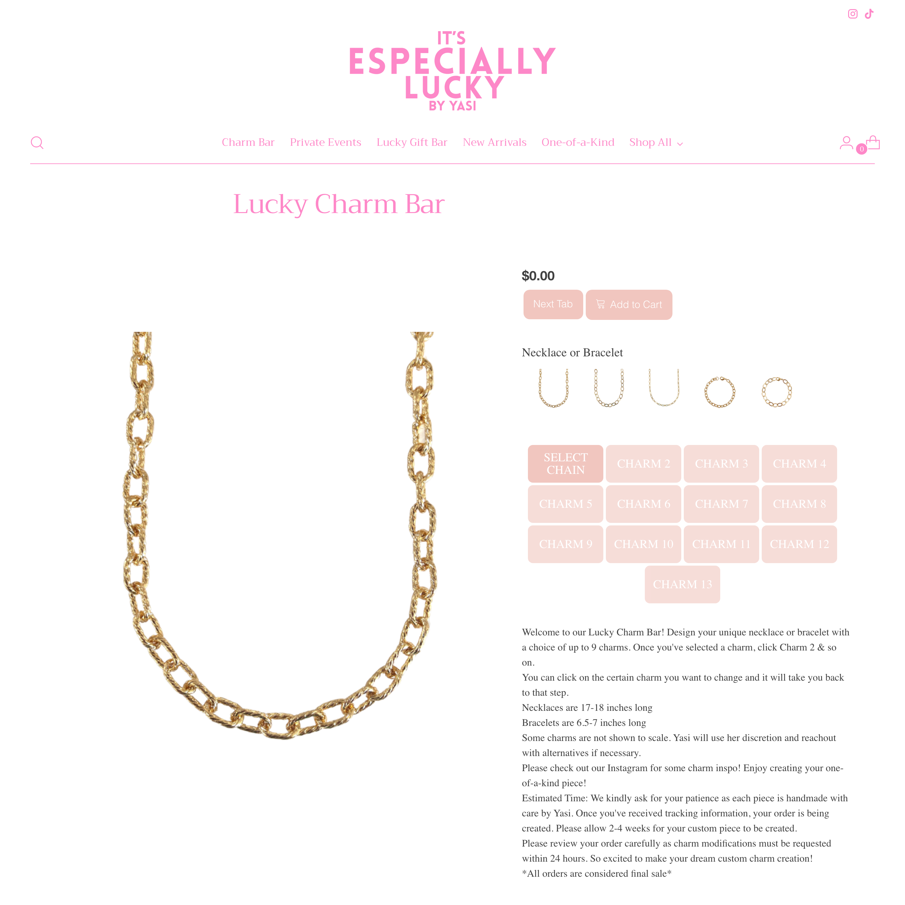 It's Especially Lucky LLC Shopify store product customization example — jewelry with accessories and jewelry