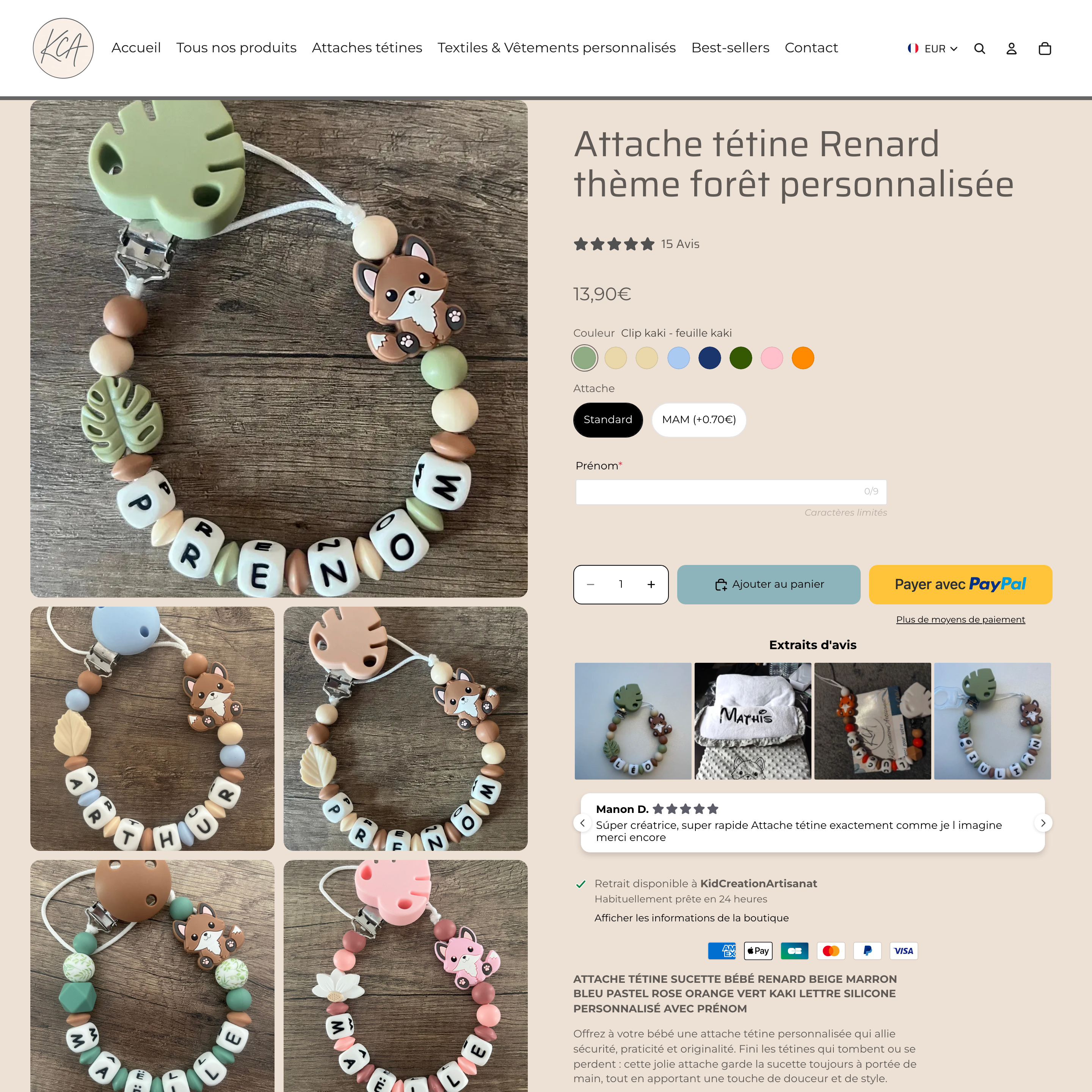 Kid Creation Artisanat Shopify store product customization example — gifts & occasions with gifts and color-picker