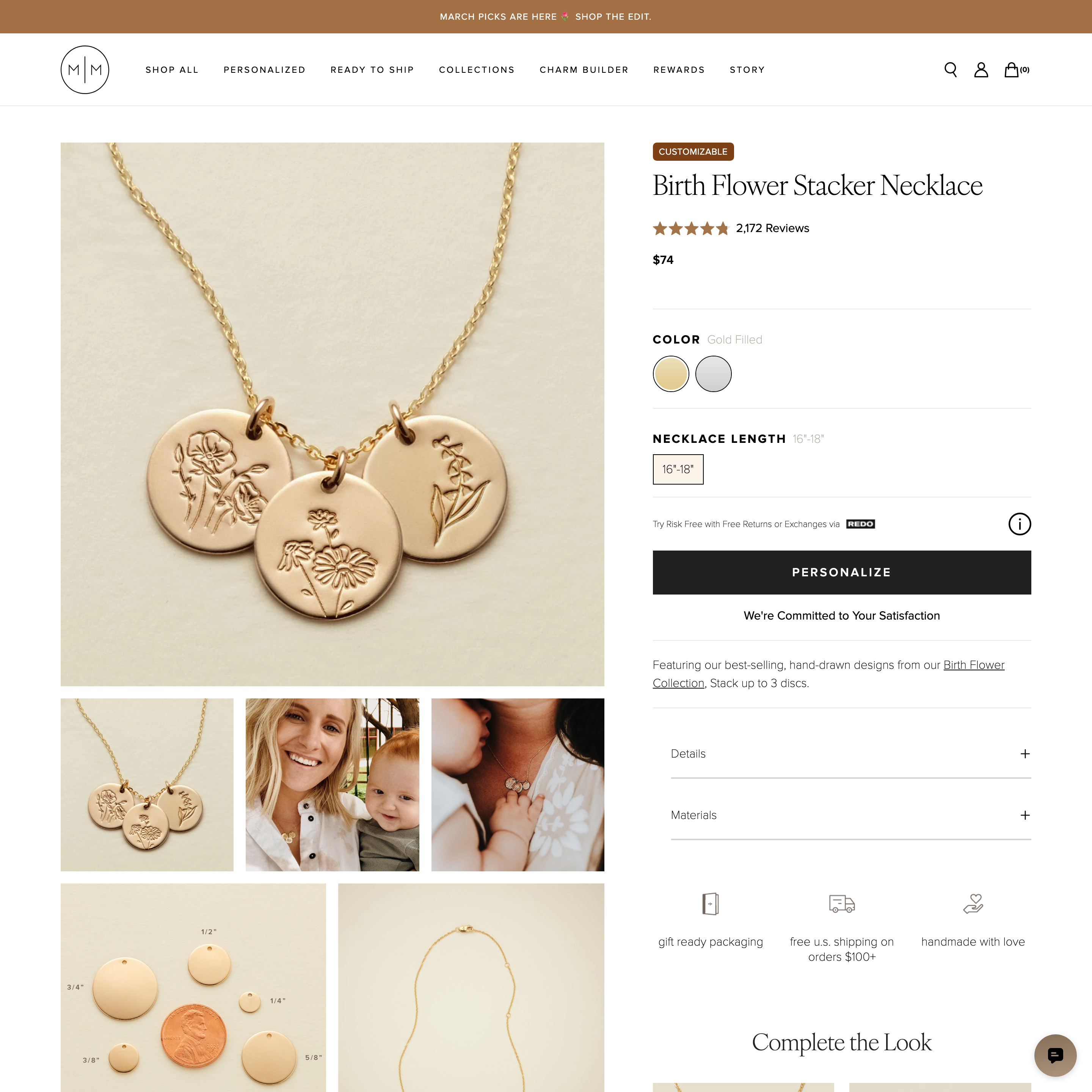 Made By Mary Shopify store product customization example — jewelry with accessories and color-custom
