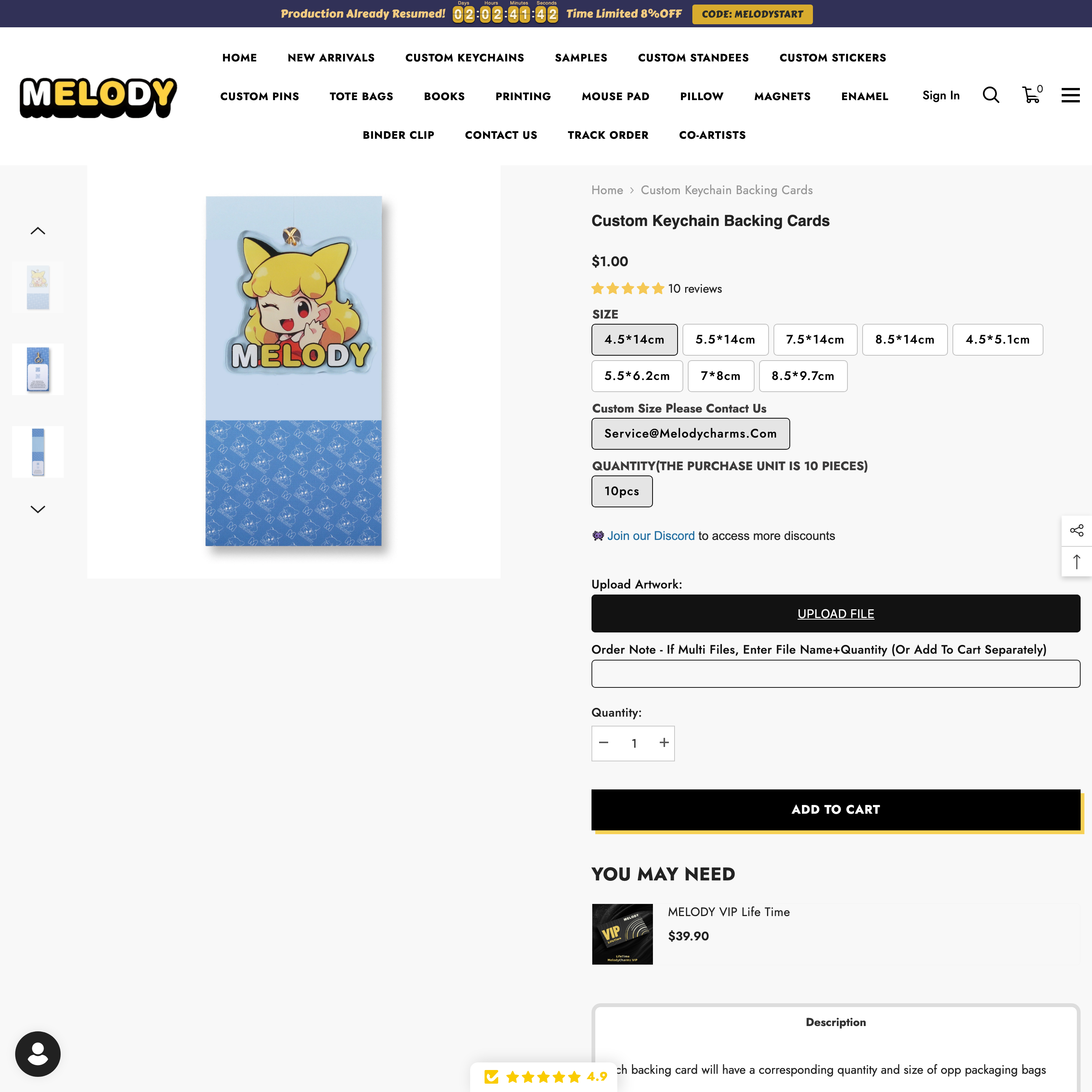 MelodyCharms Shopify store product customization example — jewelry with accessories and custom-size