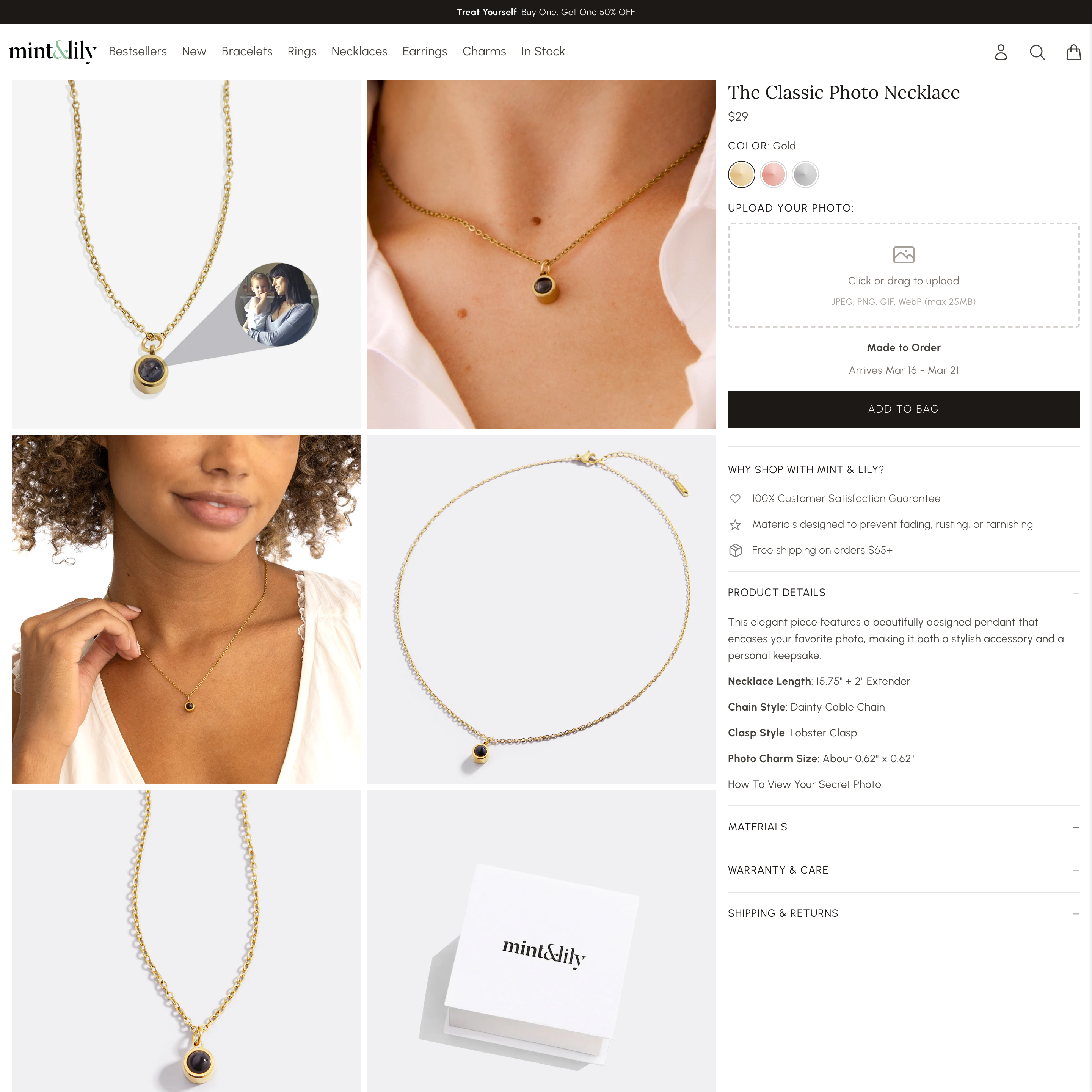 Mint & Lily Shopify store product customization example — jewelry with accessories and jewelry