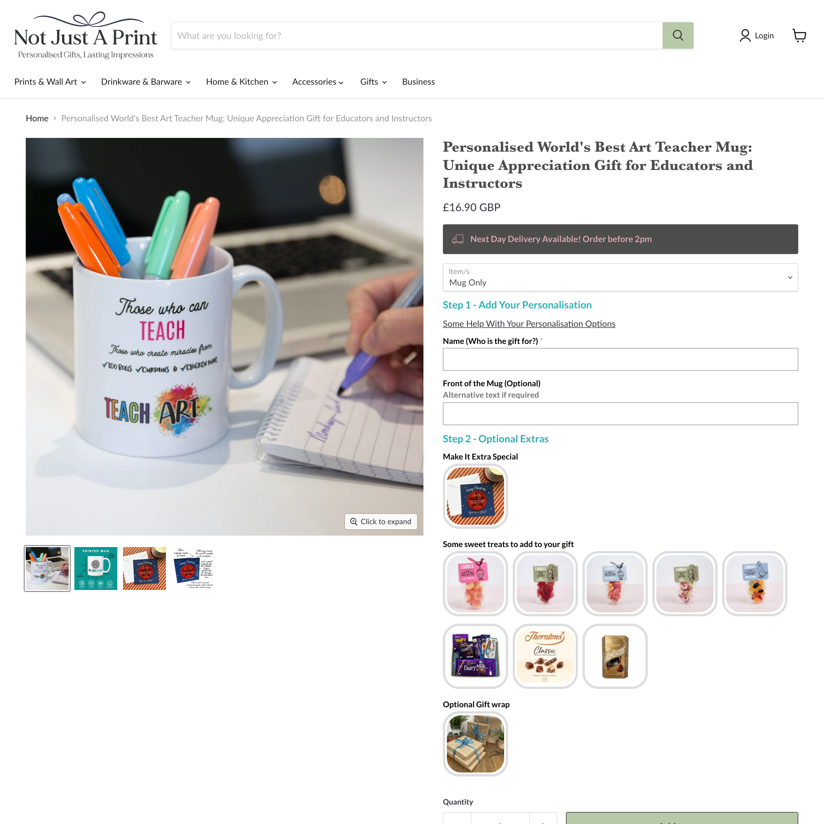 Not Just A Print Shopify store product customization example — gifts & occasions with gifts and personalized