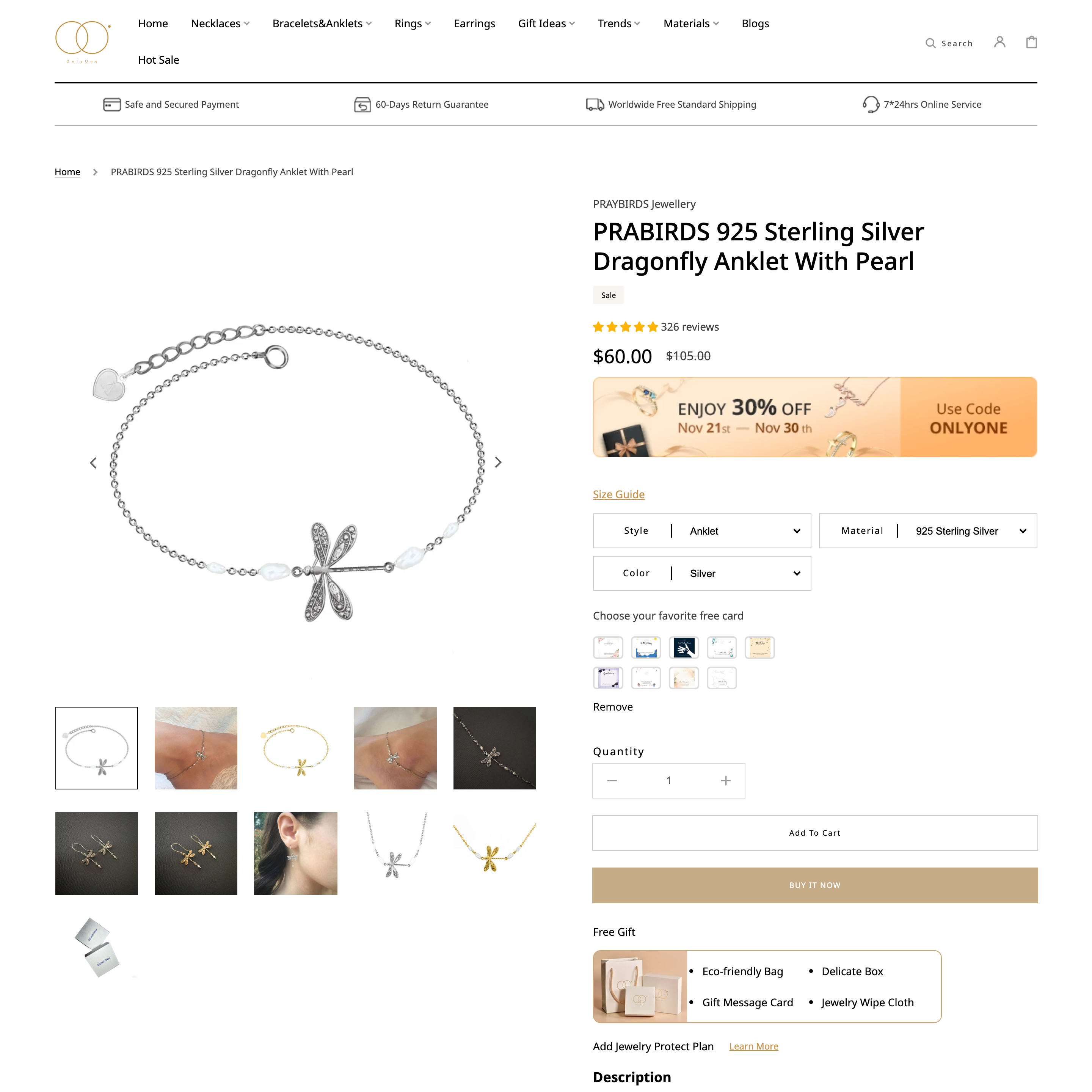 ONLYONEJEWELLERY Shopify store product customization example — jewelry with accessories and custom-size