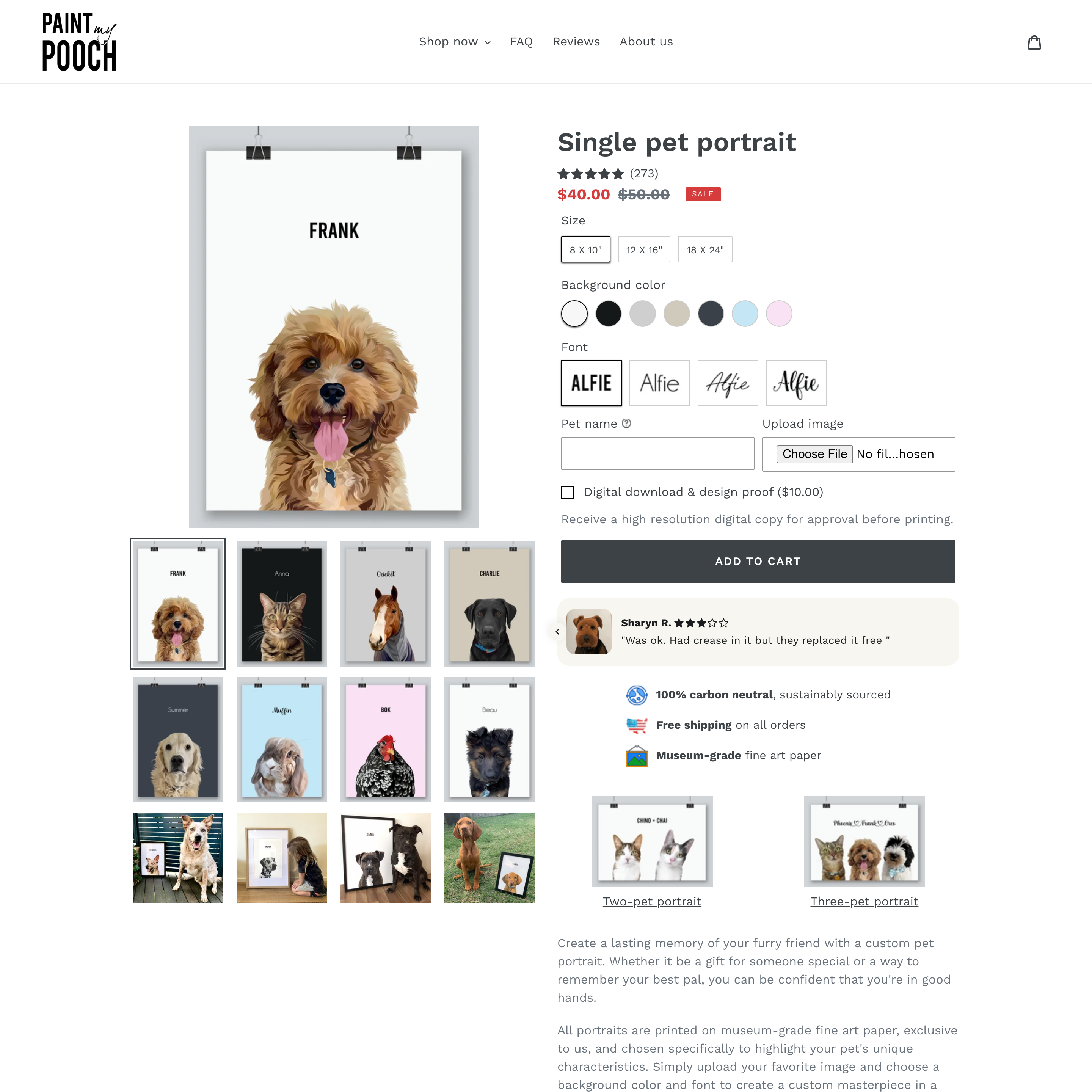 Paint My Pooch Shopify store product customization example — pet with color-custom and custom-print