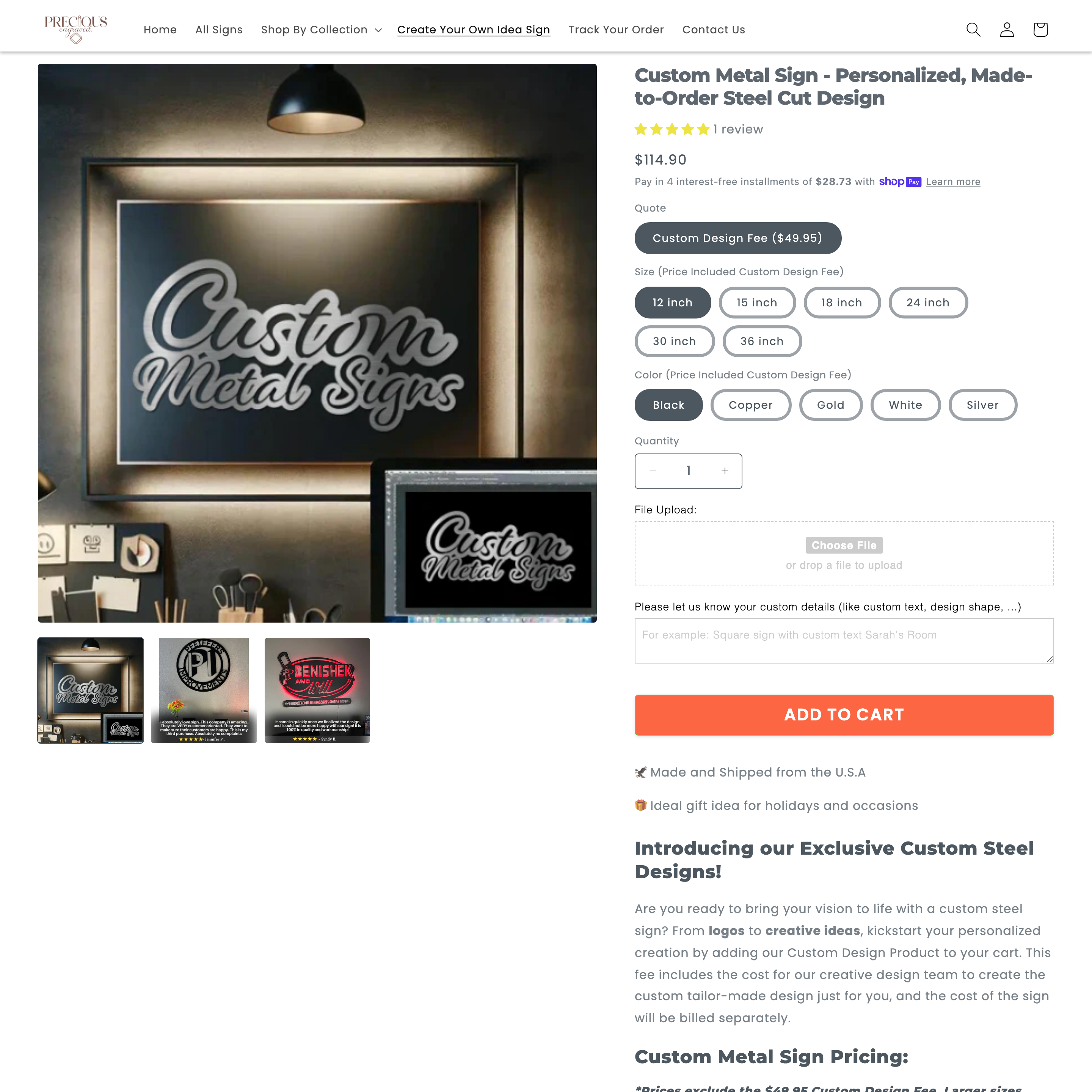 Precious Engraved Shopify store product customization example — gifts & occasions with engraving and gifts