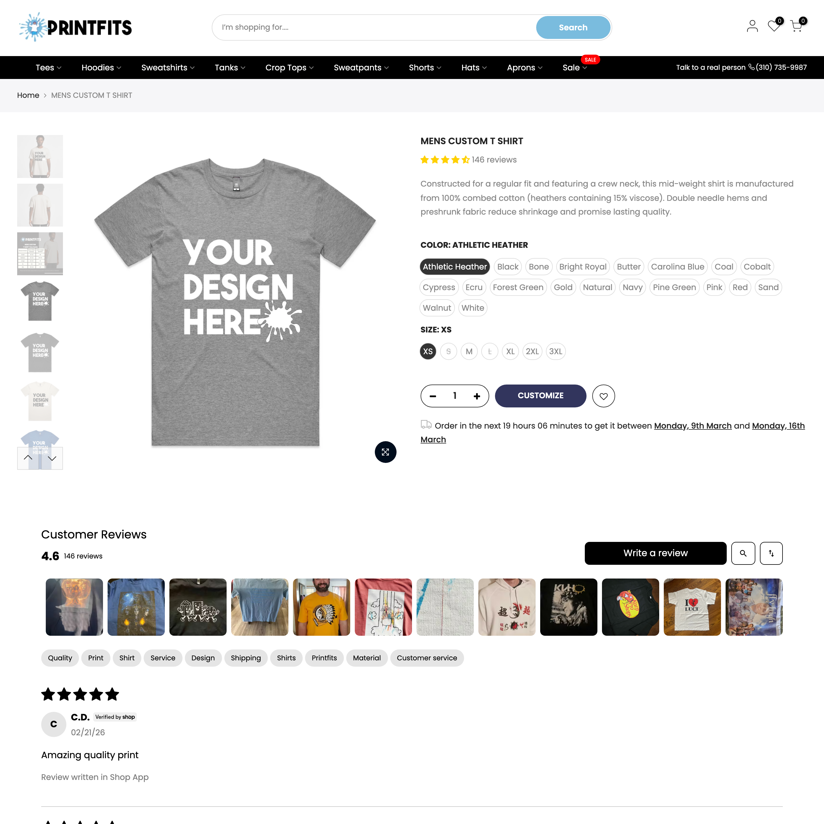 Printfits Shopify store product customization example — apparel with apparel and clothing