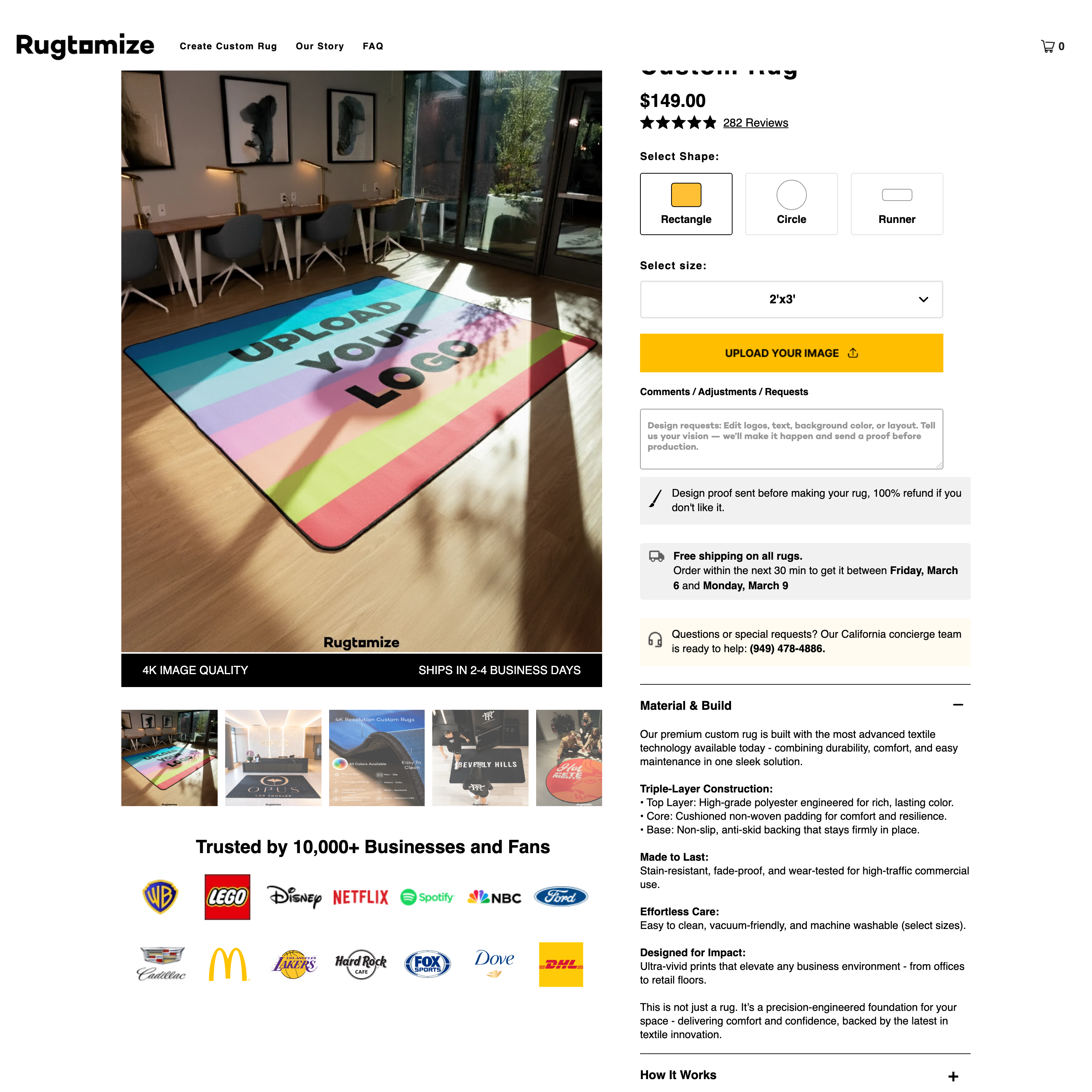 Rugtomize Shopify store product customization example — home decor with custom-print and custom-size