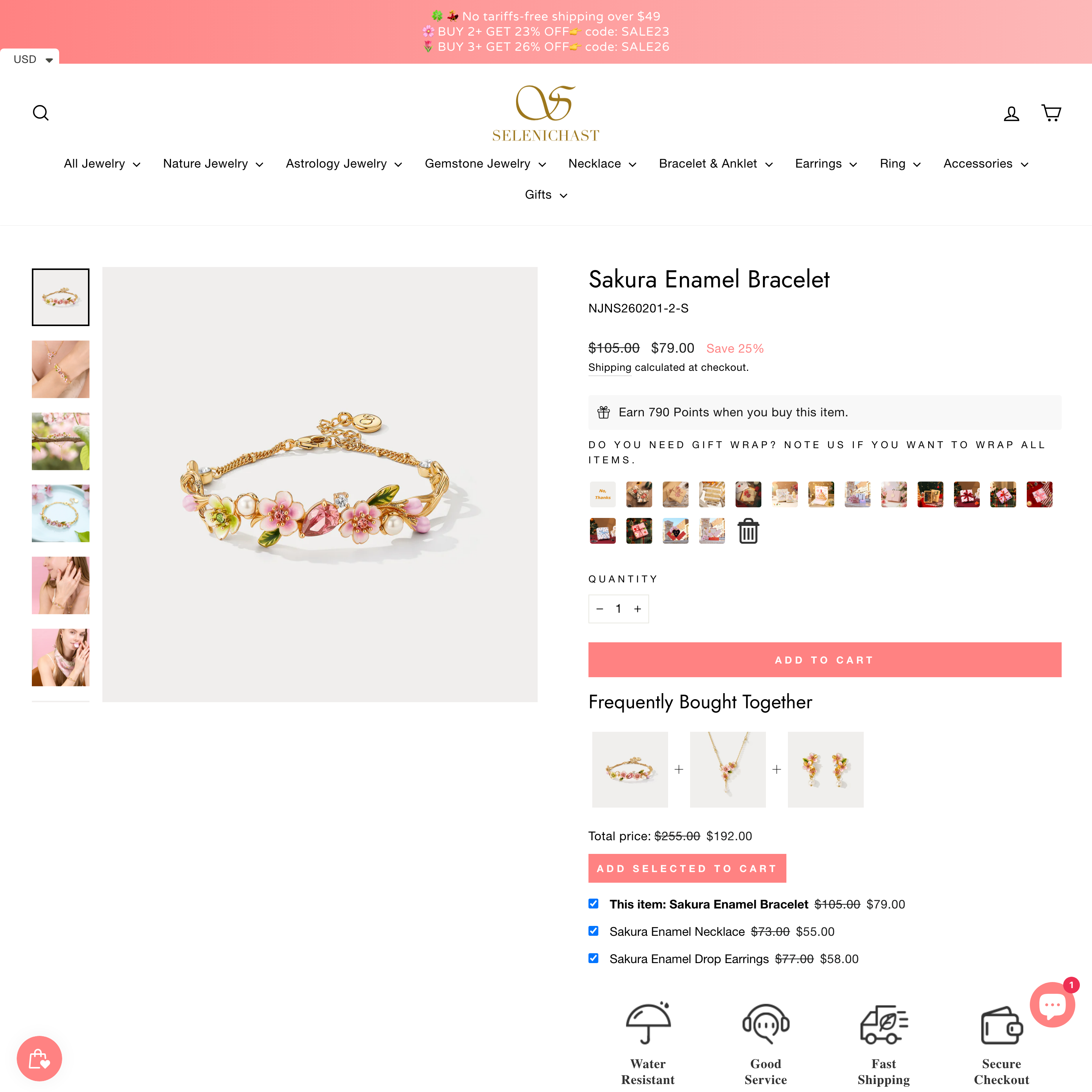 Selenichast Shopify store product customization example — jewelry with accessories and custom-size