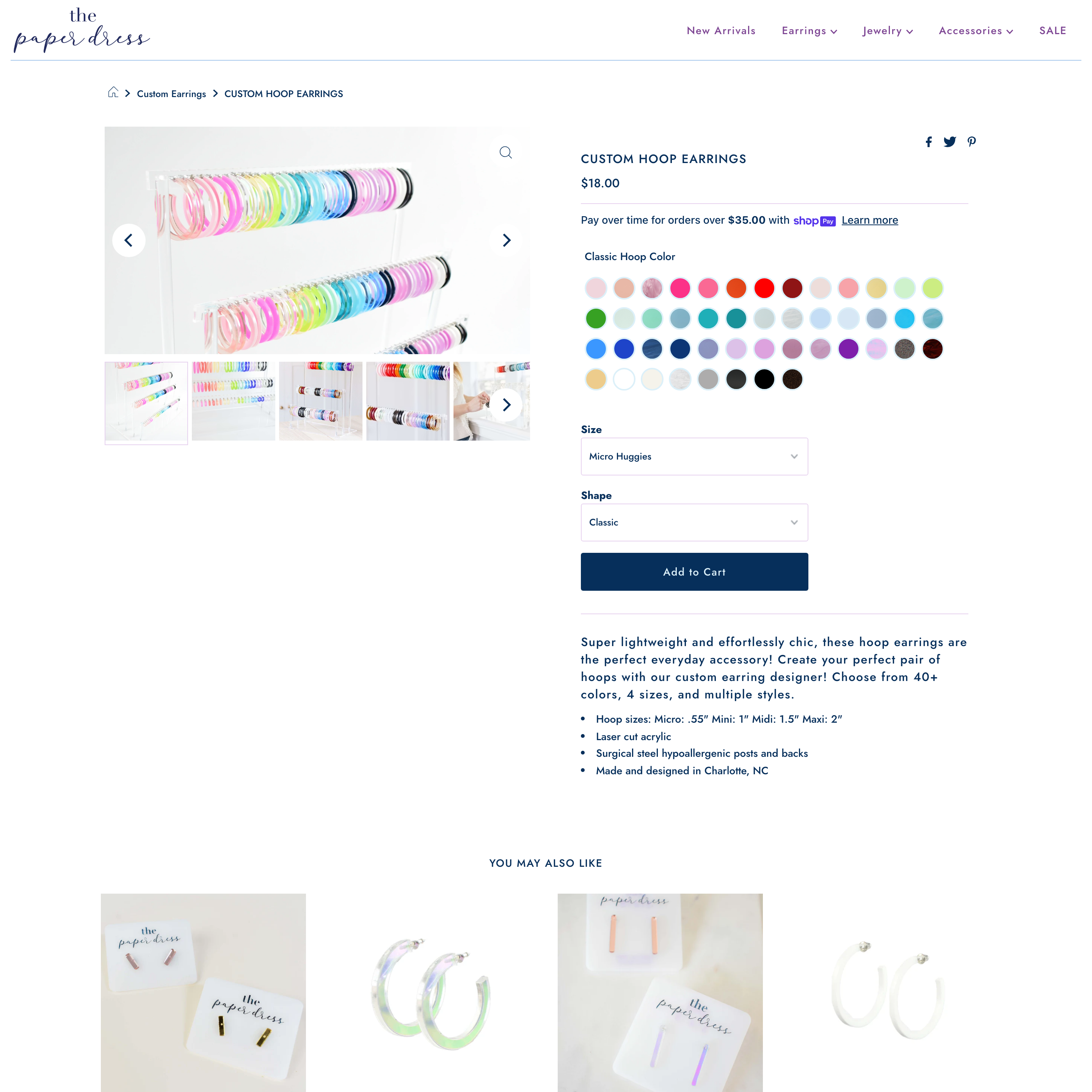 The Paper Dress Shopify store product customization example — jewelry with accessories and jewelry