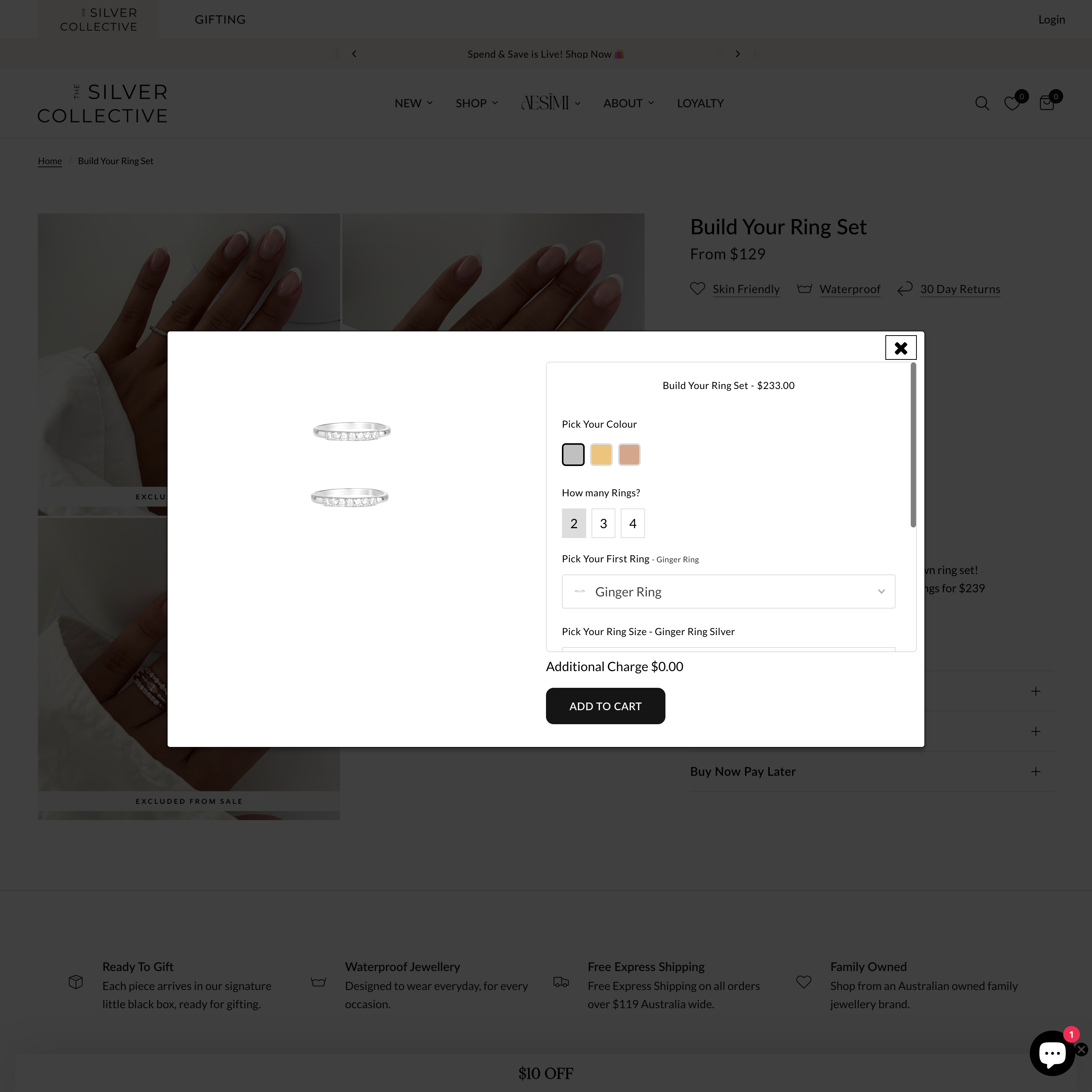 THE SILVER COLLECTIVE Shopify store product customization example — jewelry with accessories and custom-size