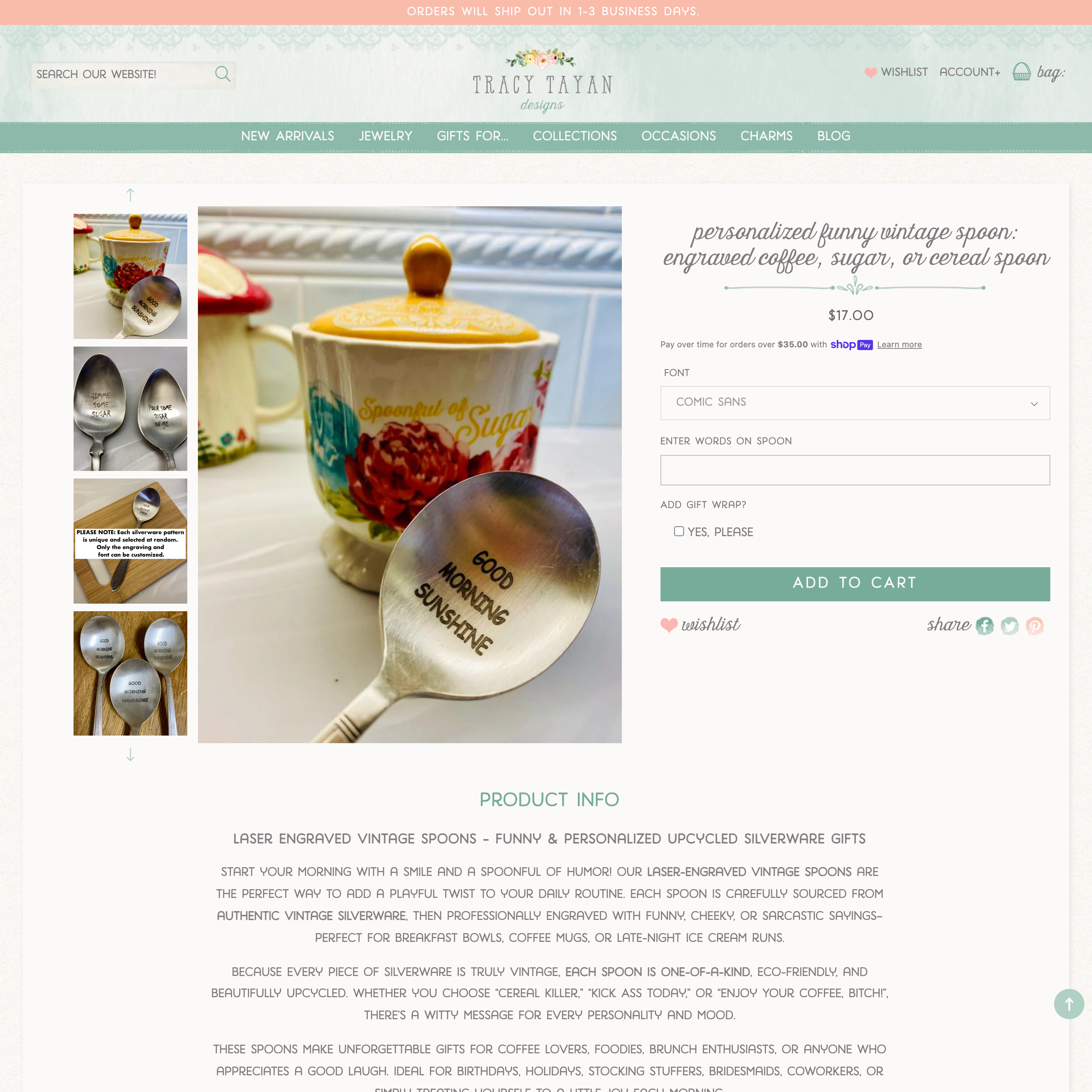 Tracy Tayan Design Shopify store product customization example — gifts & occasions with accessories and engraving