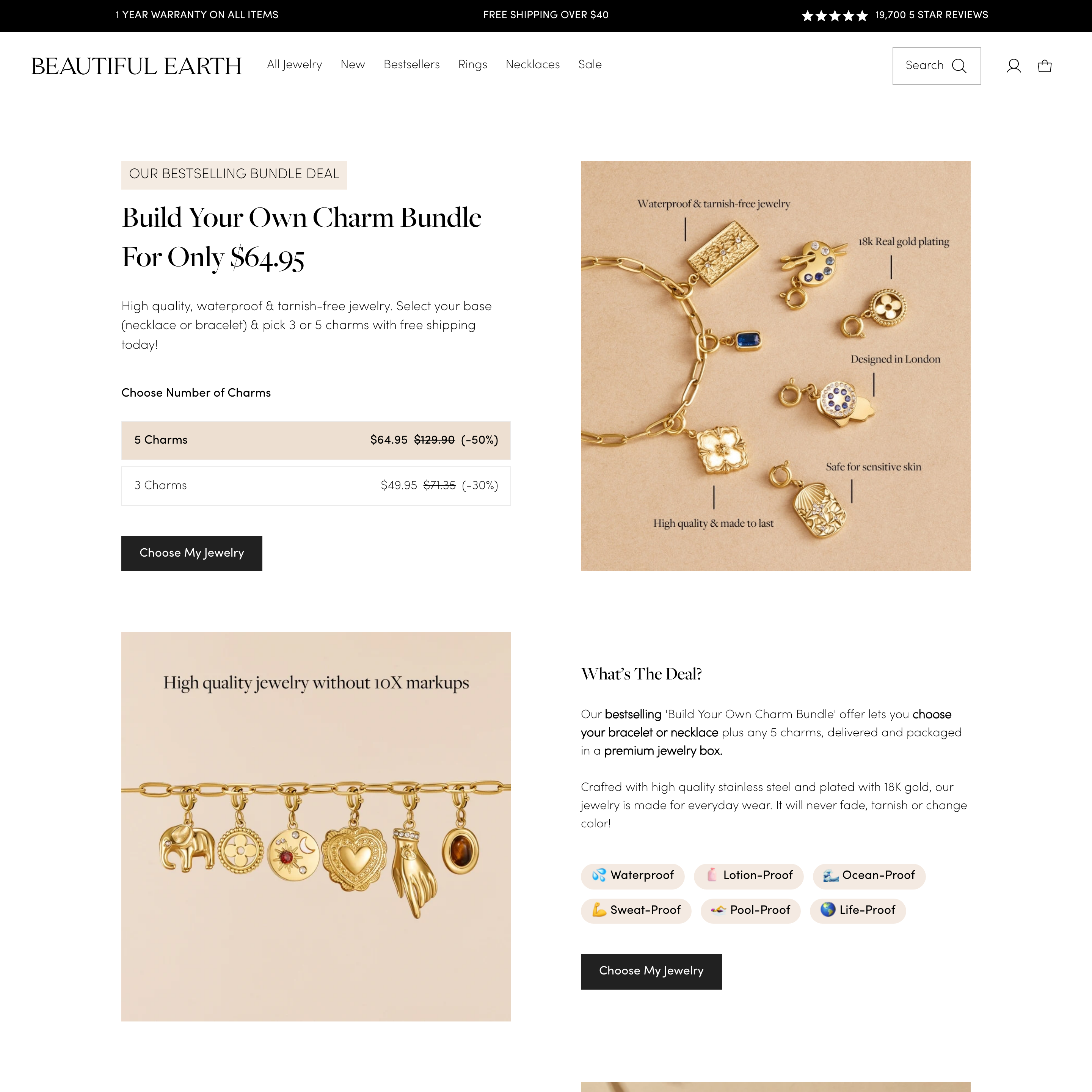 Beautiful Earth US Shopify store product customization example — jewelry with accessories and custom-size