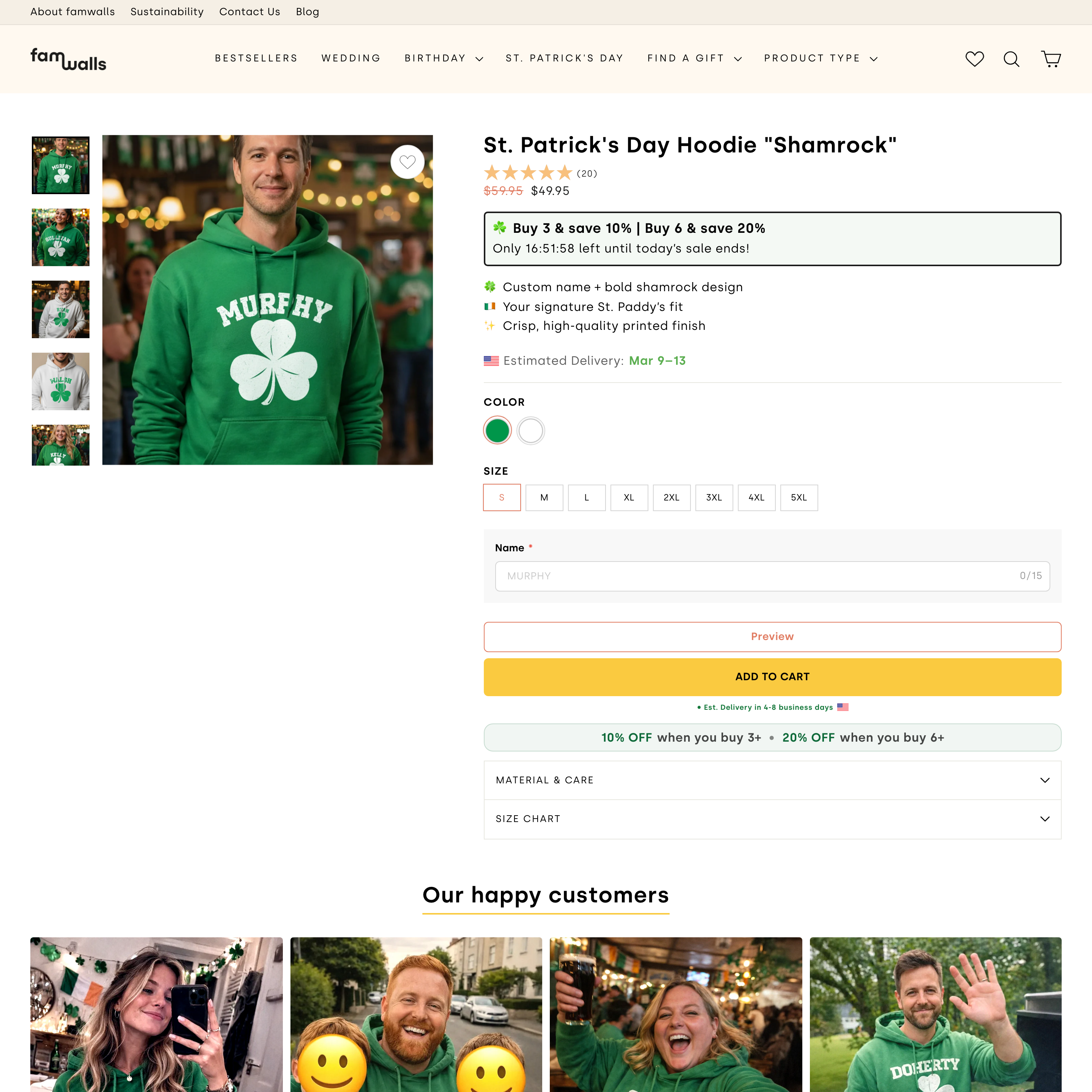 Famwalls Shopify store product customization example — apparel with color-custom and decor