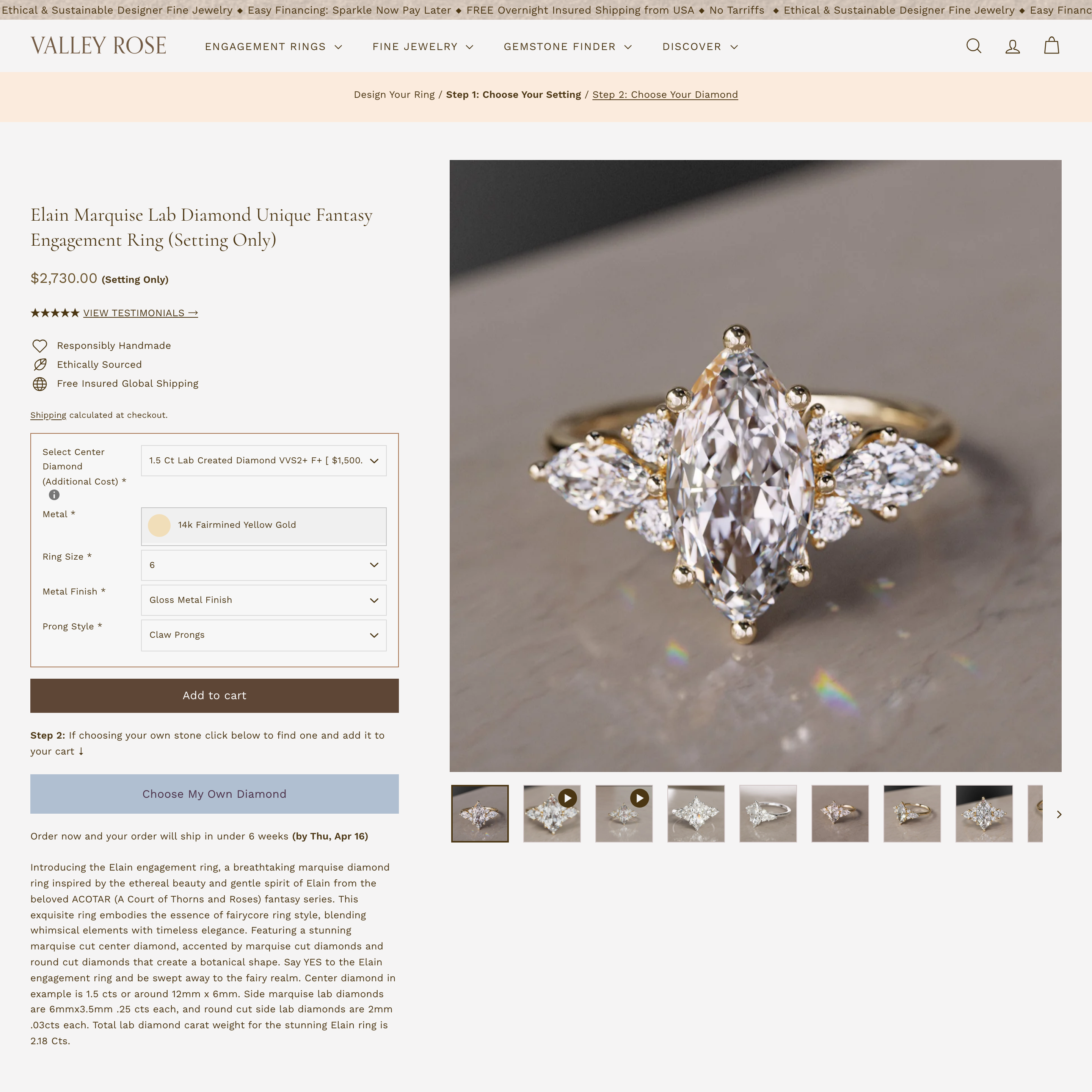 Valley Rose Shopify store product customization example — jewelry with accessories and custom-size