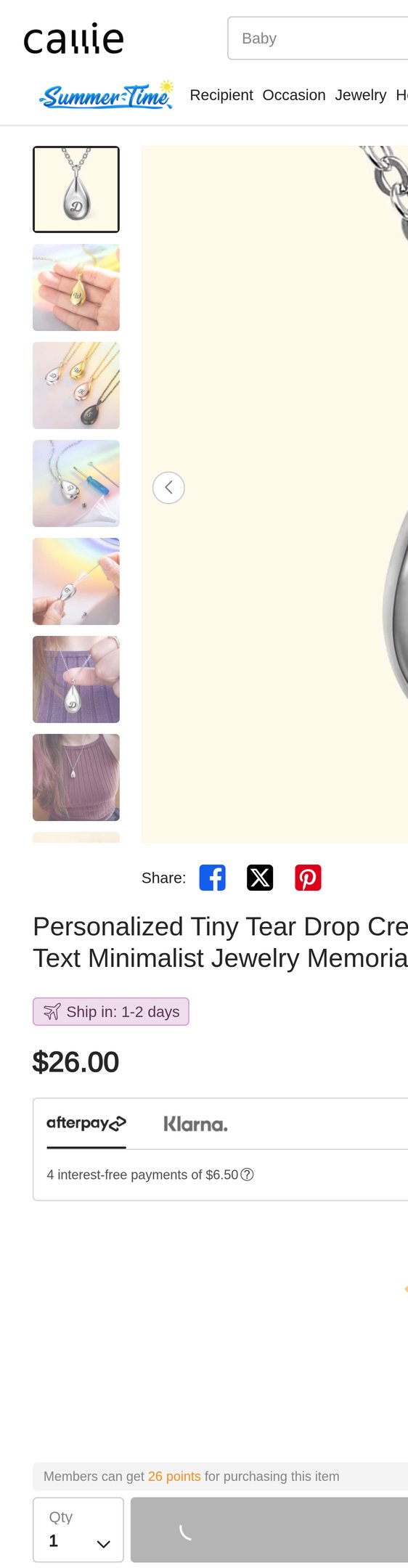 Personalized Tiny Tear Drop Cremation Urn Necklace with Engraved Text Minimalist Jewelry Memorial Gift for Women - CALLIE