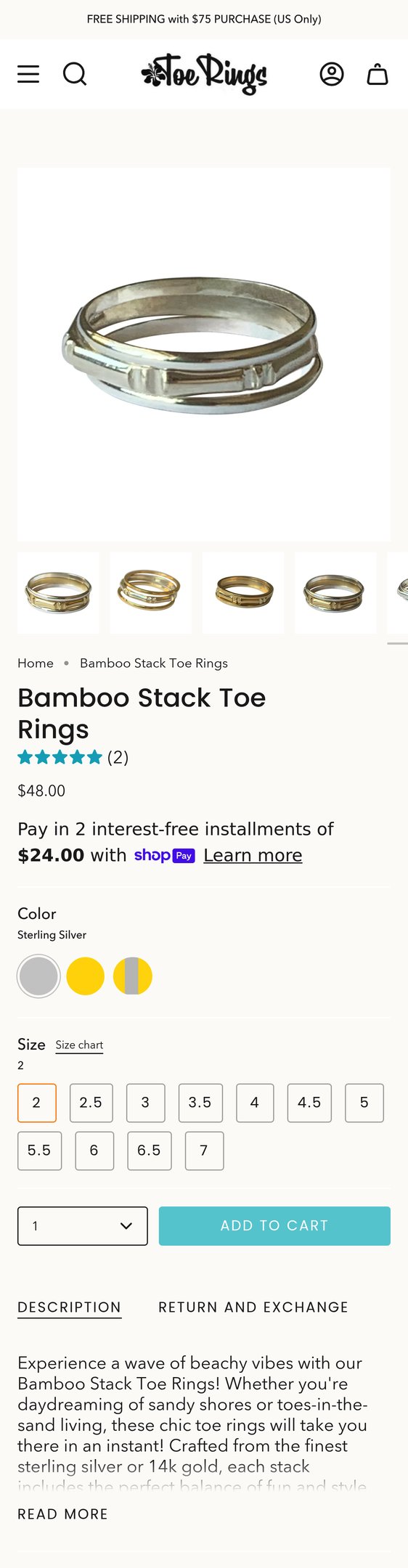 Bamboo Stack Toe Rings