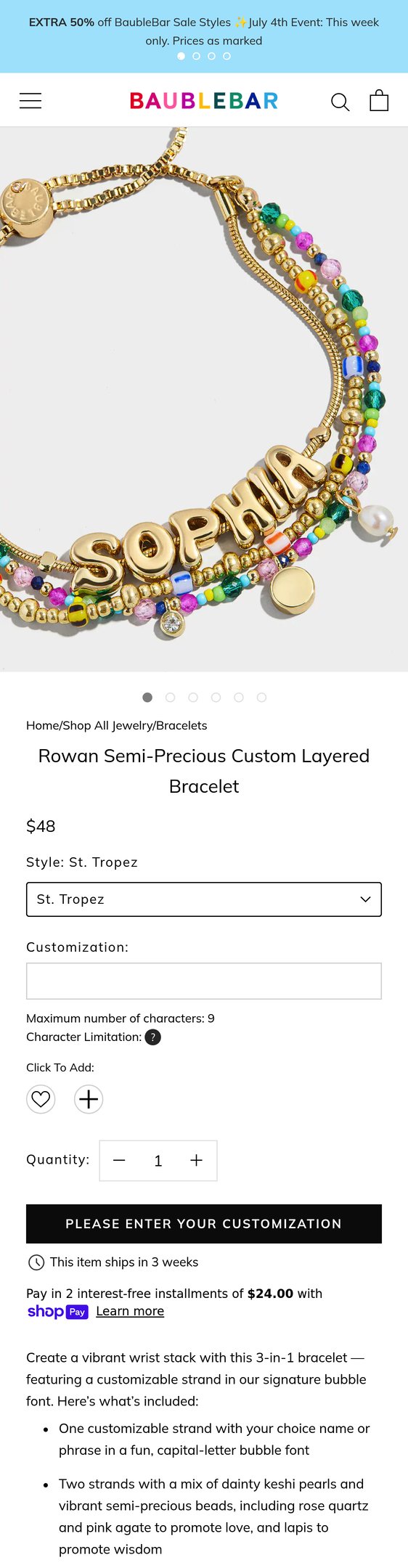Rowan Semi-Precious Custom Layered Bracelet - St. Tropez