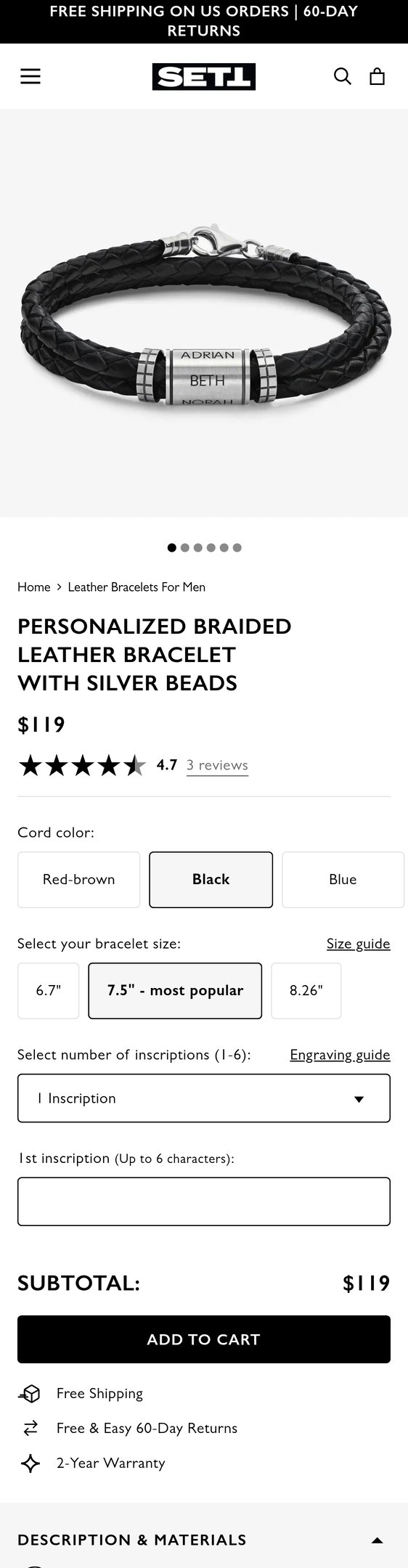 Personalized Braided Leather Bracelet with Silver Beads