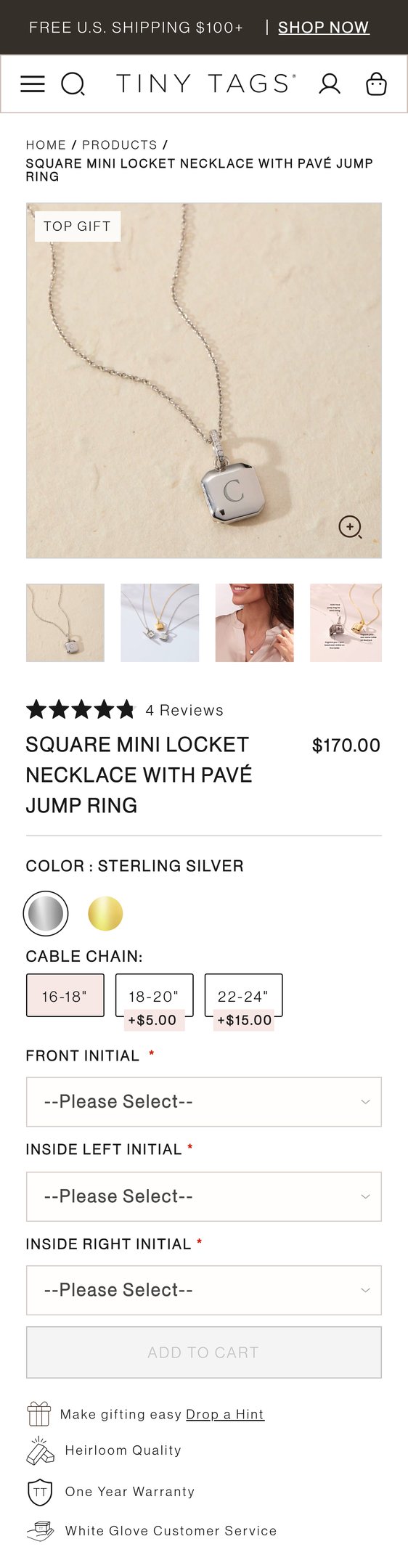 Square Mini Locket Necklace with Pavé Jump Ring