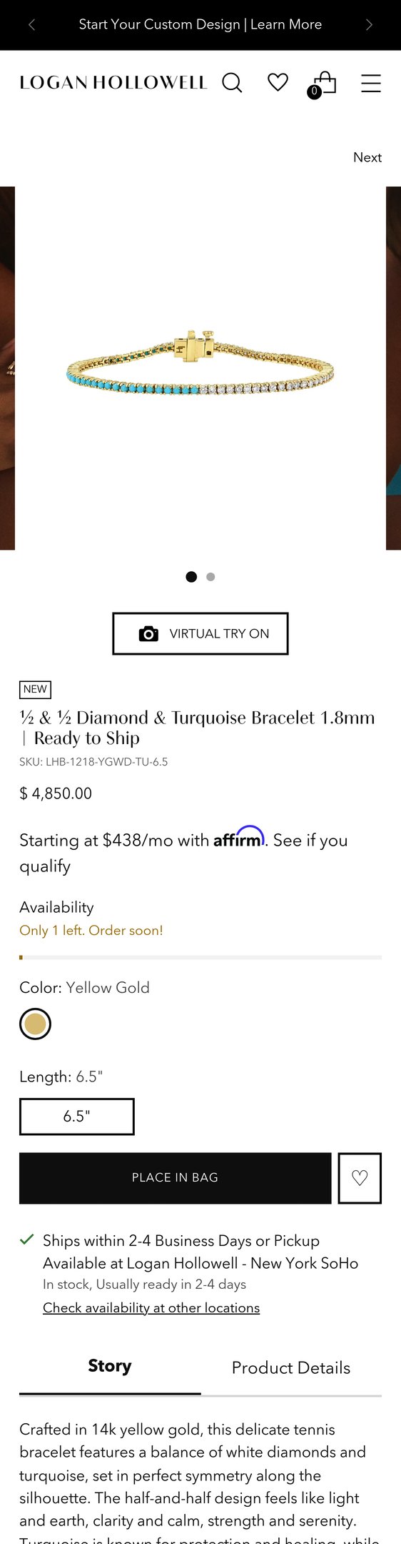 ½ & ½ Diamond & Turquoise Bracelet 1.8mm | Ready to Ship