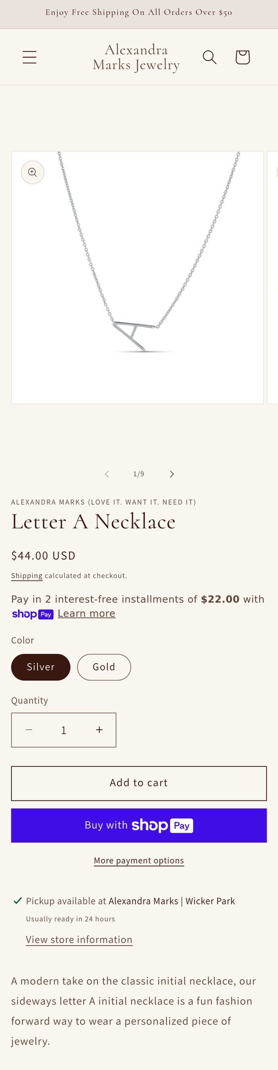 Letter A Initial Necklace