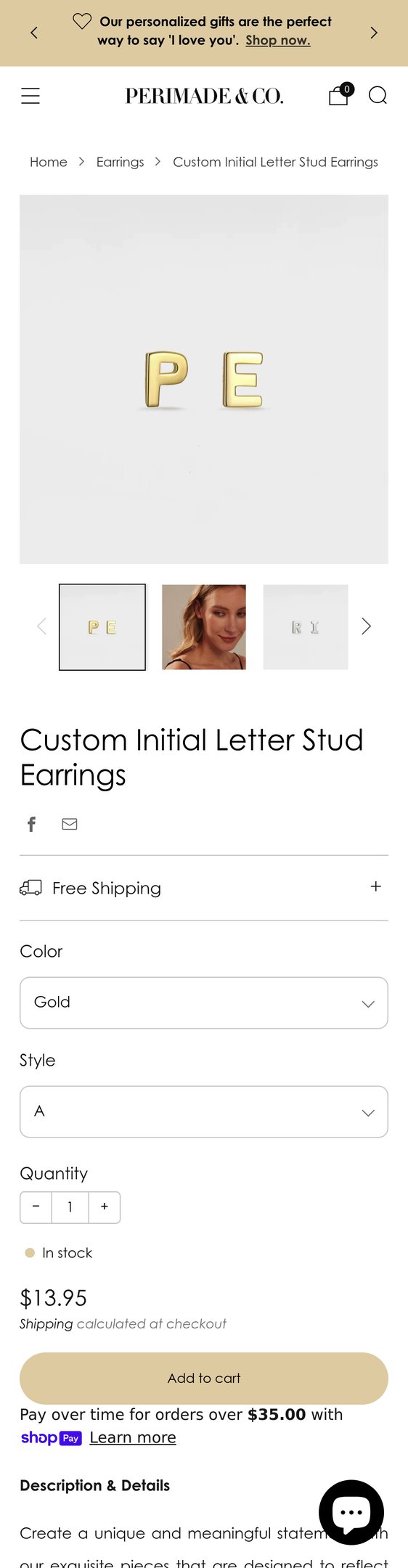 Custom Initial Letter Stud Earrings