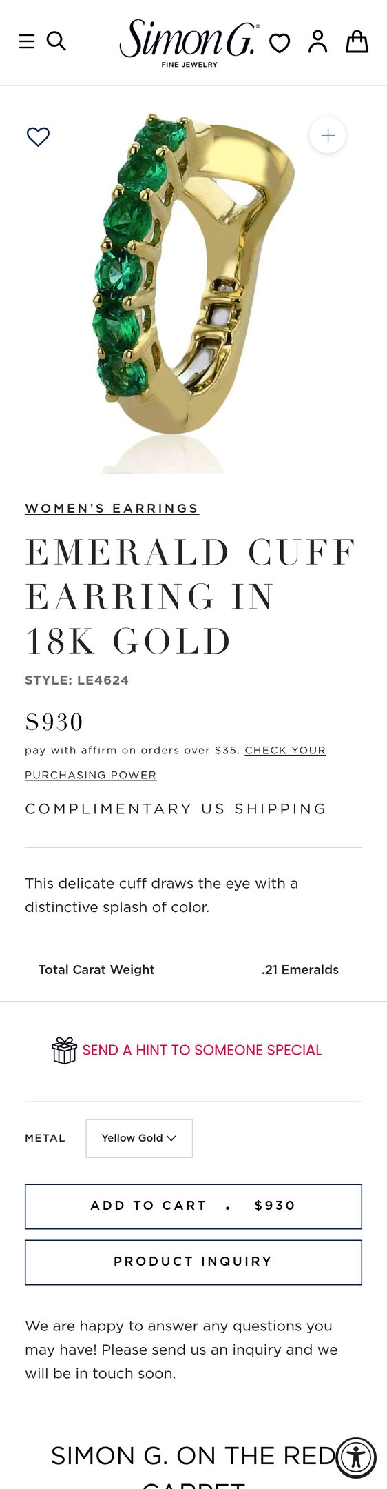 Emerald Cuff Earring in 18k Gold