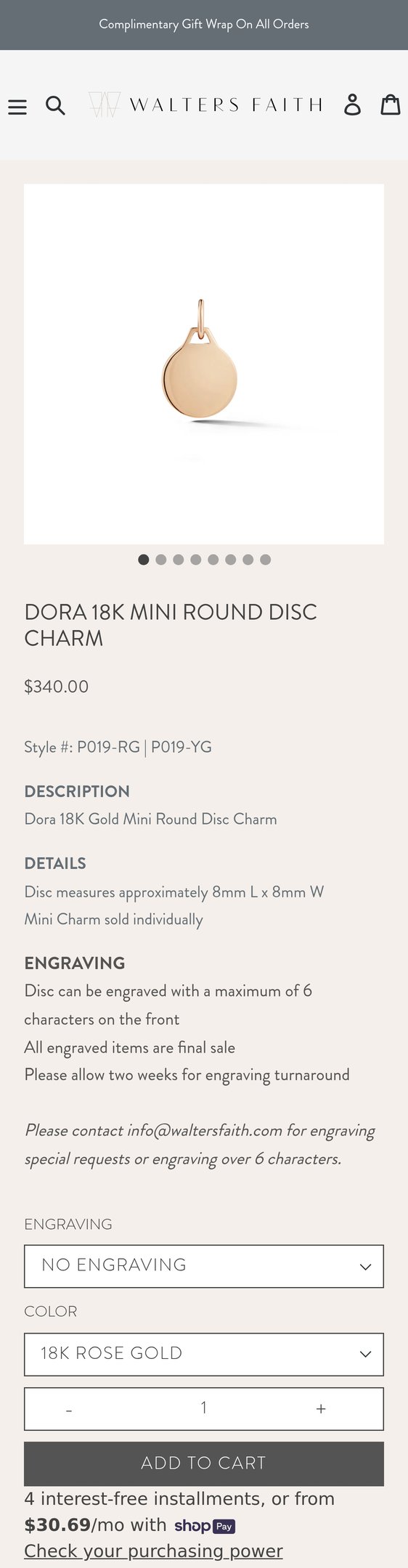 DORA 18K MINI ROUND DISC CHARM