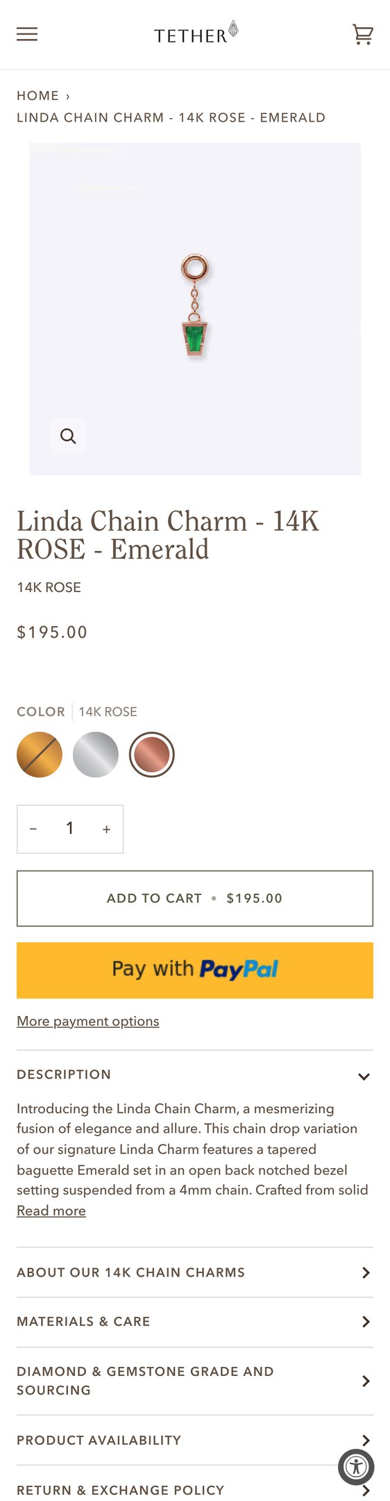 Linda Chain Charm - 14K ROSE - Emerald