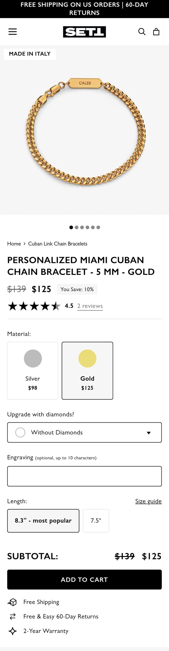 Personalized Miami Cuban Chain Bracelet - 5 mm - Gold