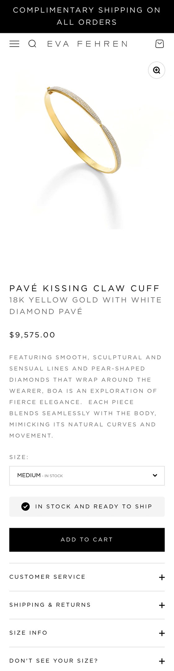 Pavé Kissing Claw Cuff in Yellow Gold
