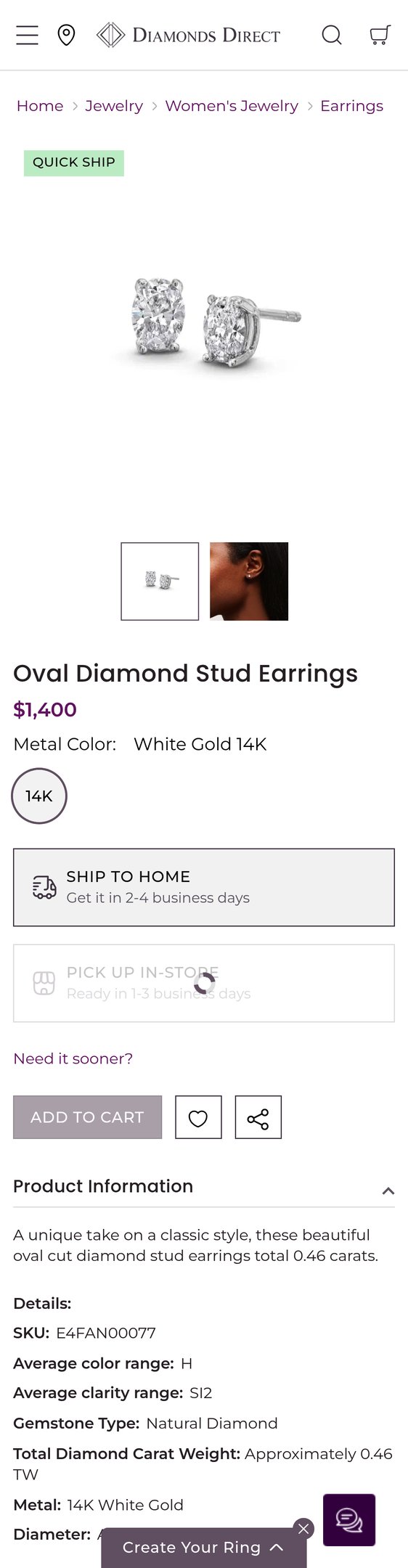 Oval Diamond Stud Earrings