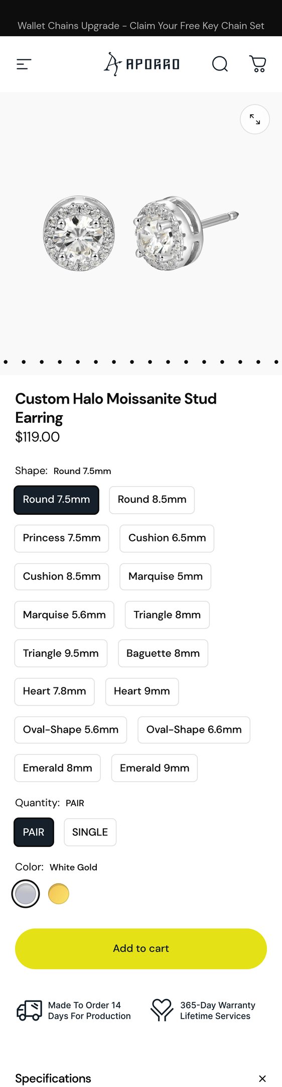 Custom Halo Moissanite Stud Earring