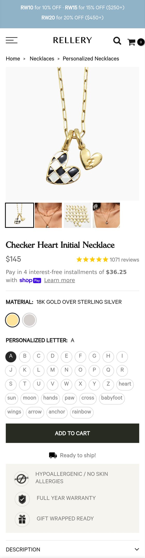 Checker Heart Initial Necklace