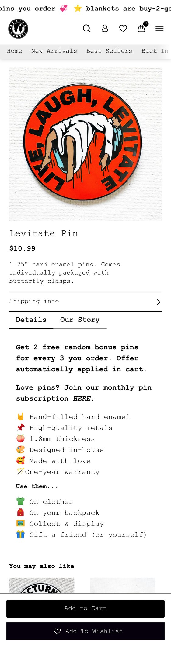 Strike Gently Co - Levitate Pin