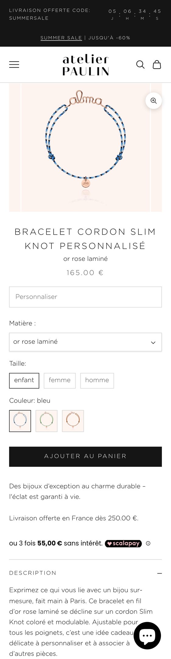 Bracelet Cordon Slim Knot Personnalisé - or rose laminé
