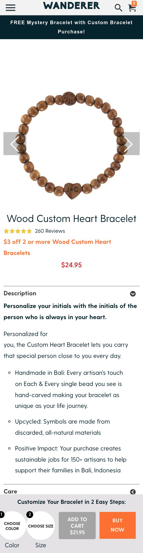 Wood Custom Heart Bracelet