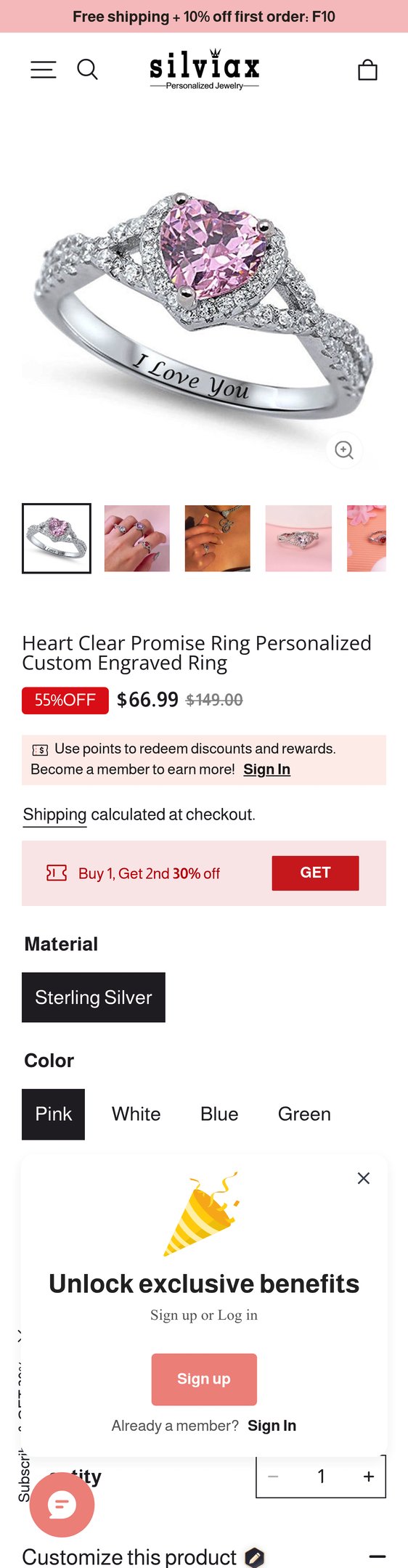 Personalized Heart Shaped Diamond Ring Engraved Promise Engagement Ring